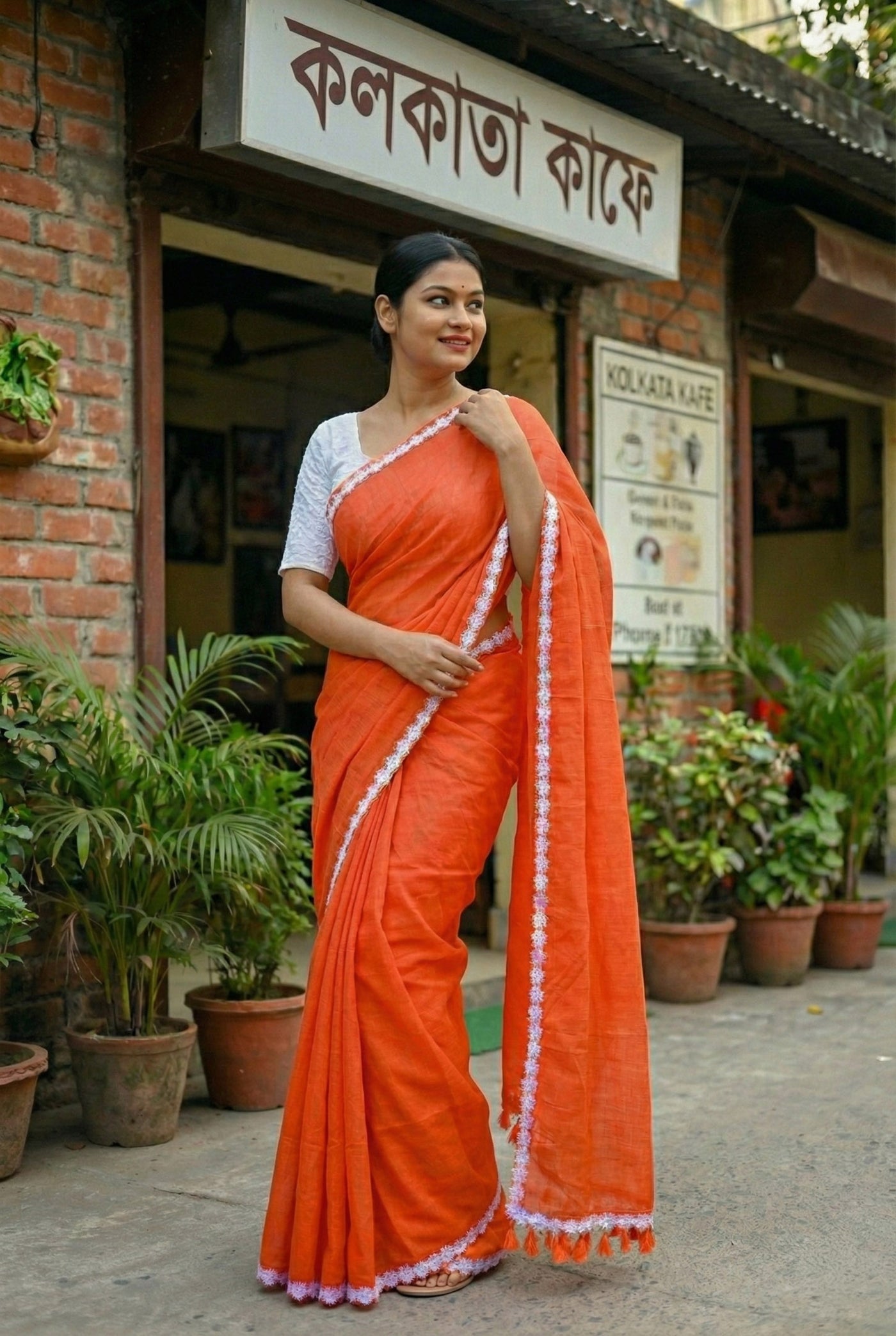 Orange ful Saree - Uttariya