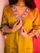 Makhmali Rich Golden Yellow Malai Silk Kurta