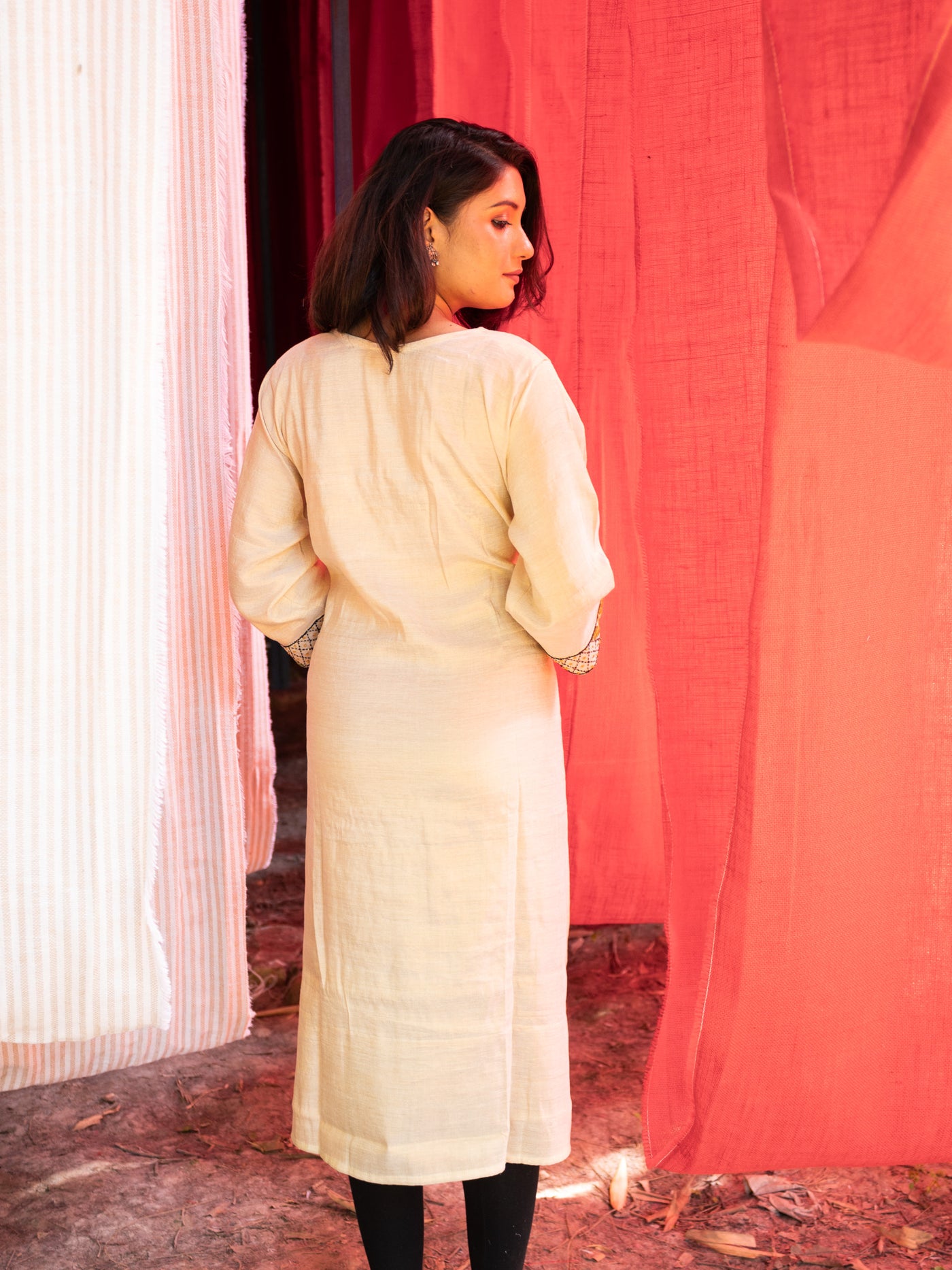 Makhmali Rich Indian White Malai Silk Kurta - Uttariya