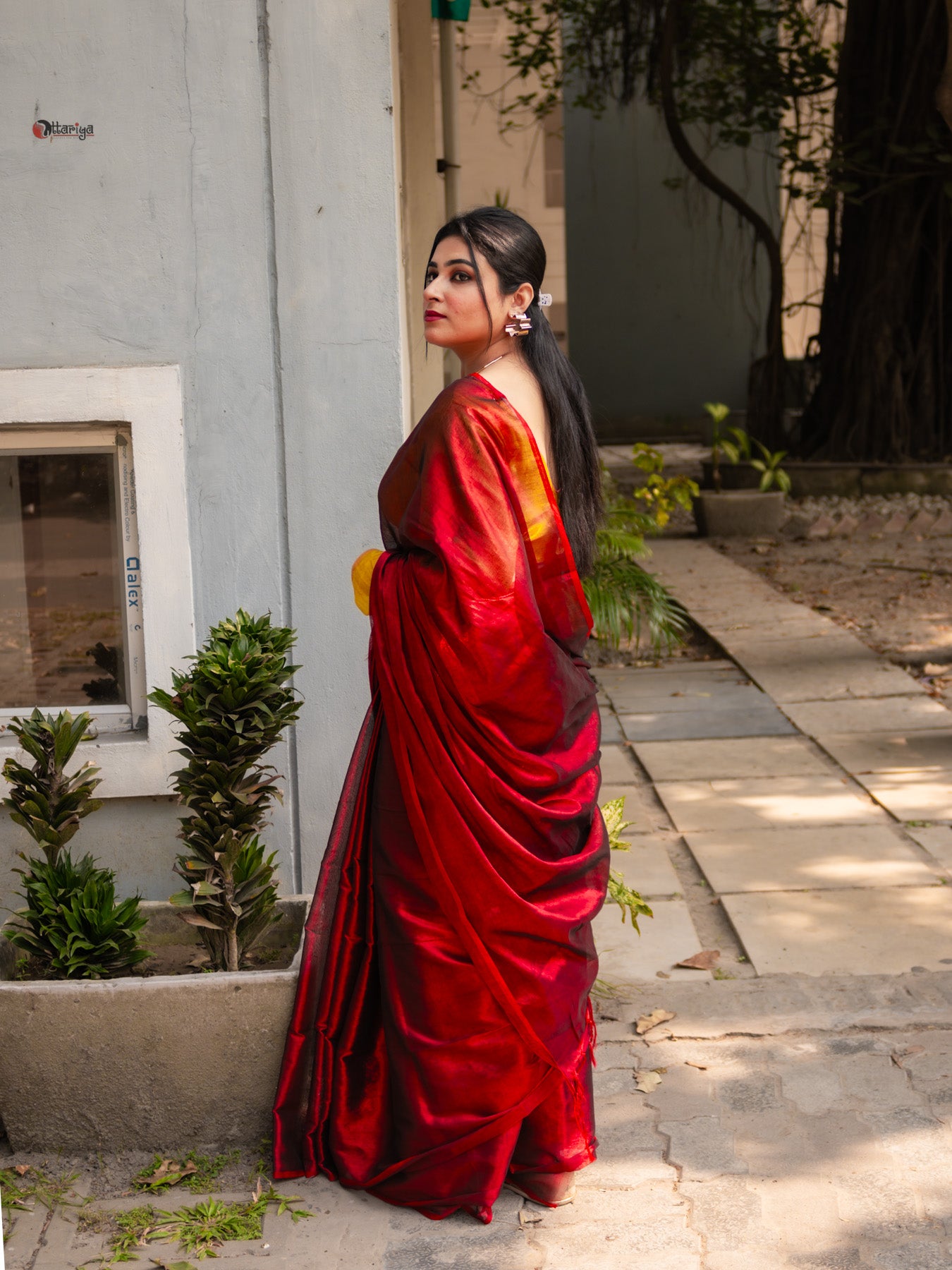 Red Beet  tissue silk Saree