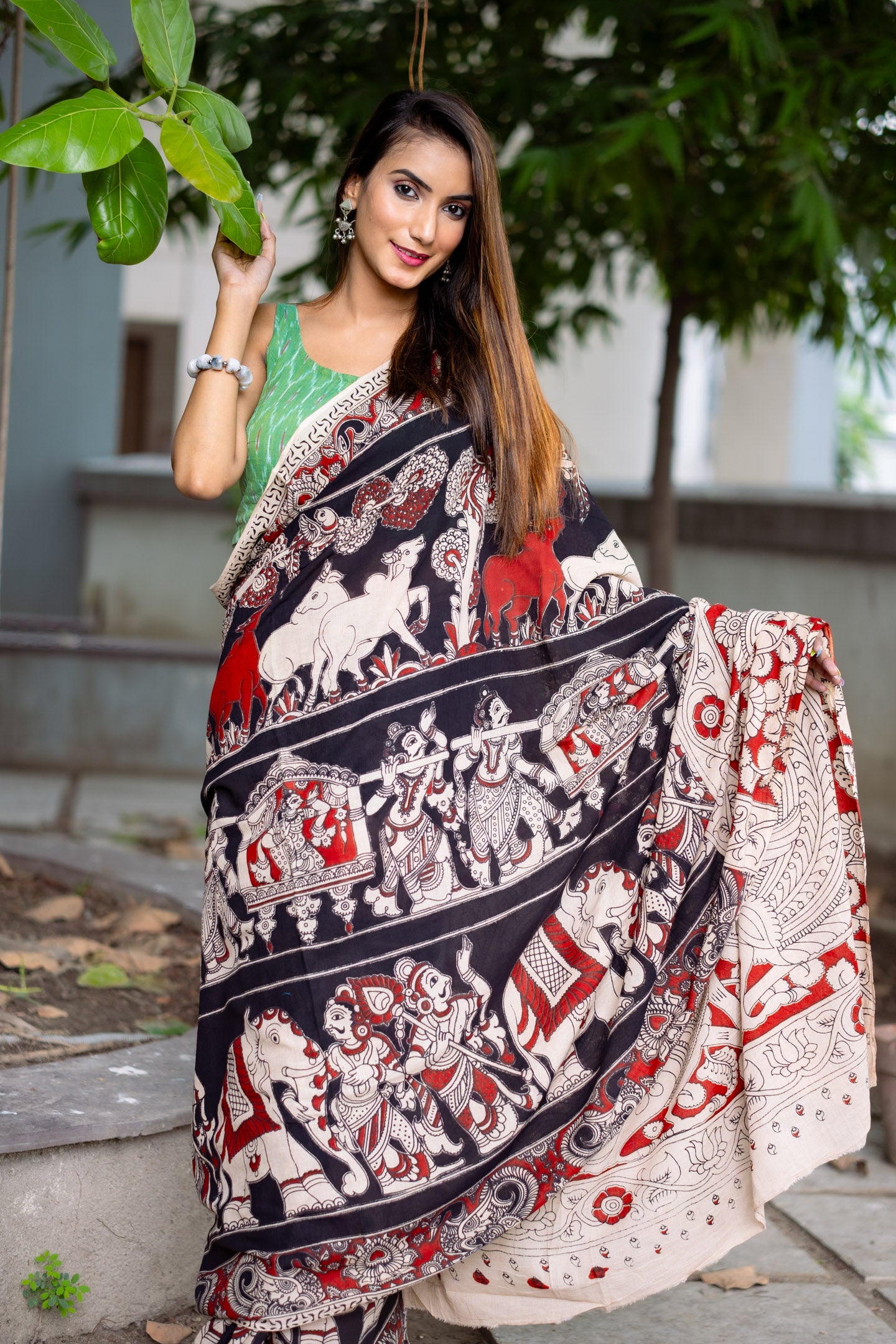 Nalini Kalamkari Cotton Saree - Uttariya