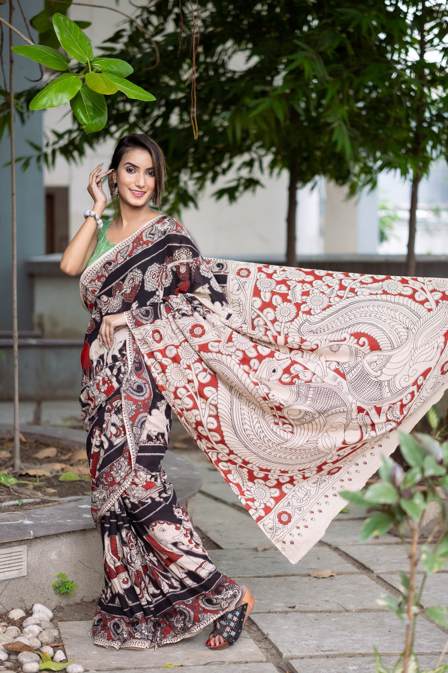 Nalini Kalamkari Cotton Saree - Uttariya