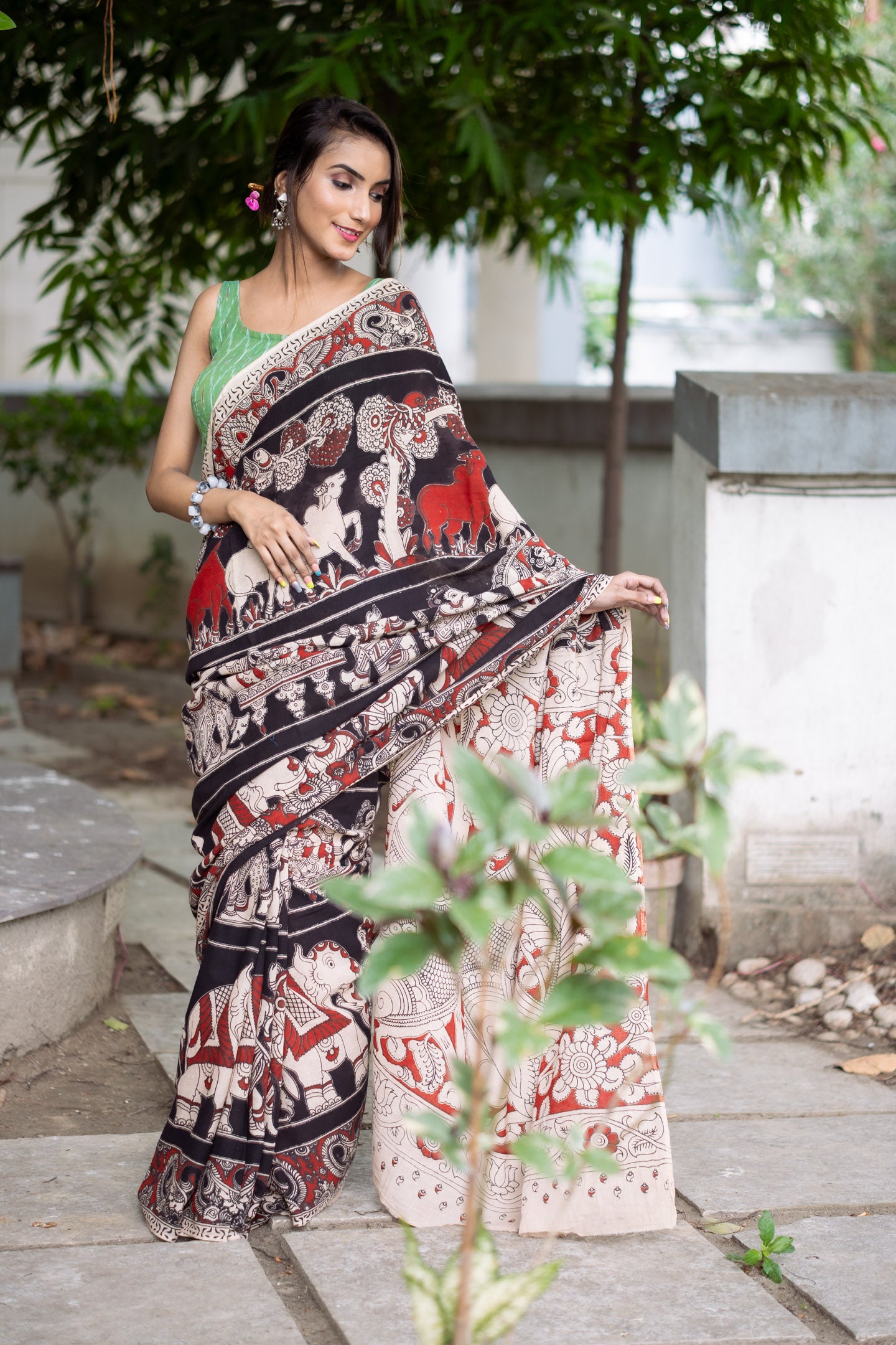 Nalini Kalamkari Cotton Saree - Uttariya