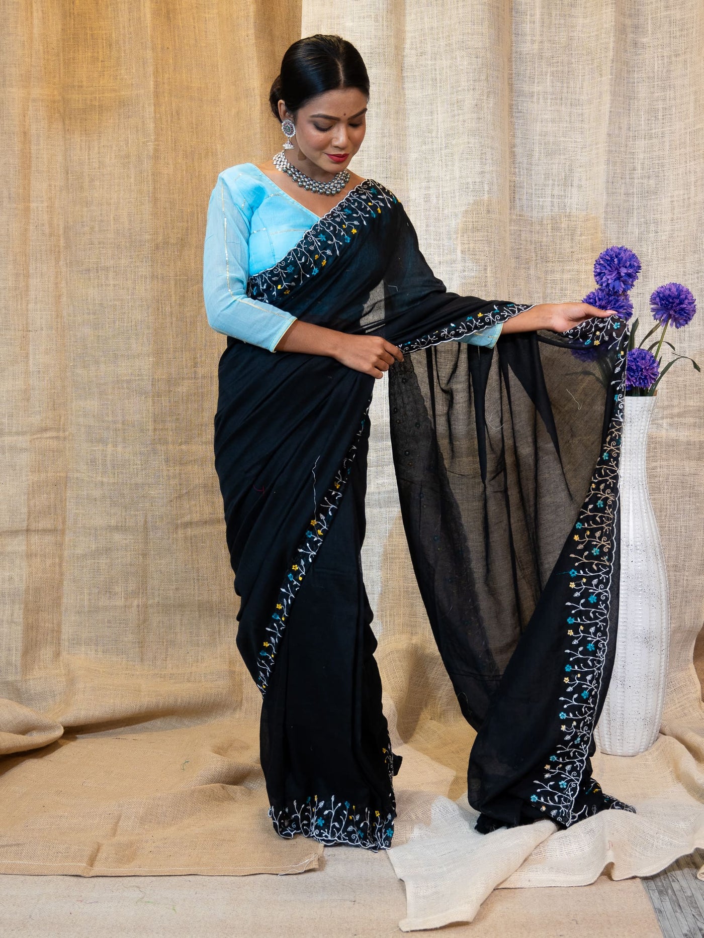 Fulkari Embroidered Cotton Saree