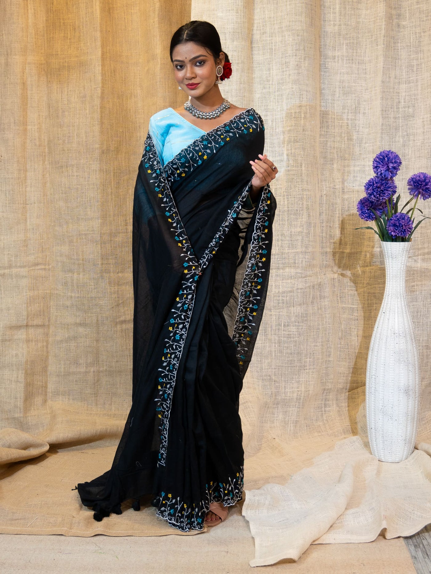 Fulkari Embroidered Cotton Saree