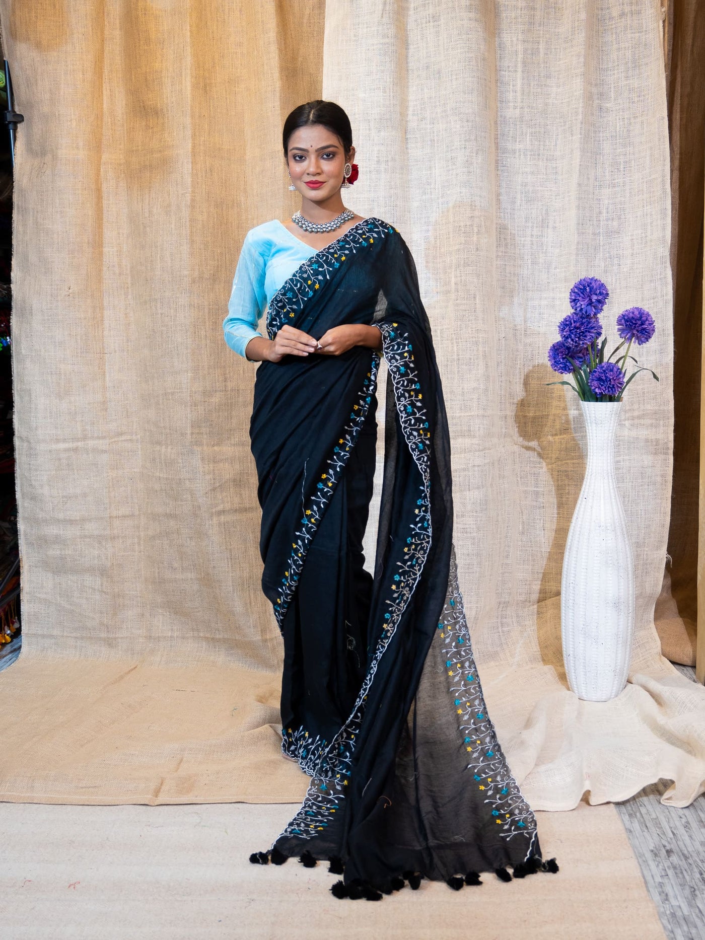 Fulkari Embroidered Cotton Saree