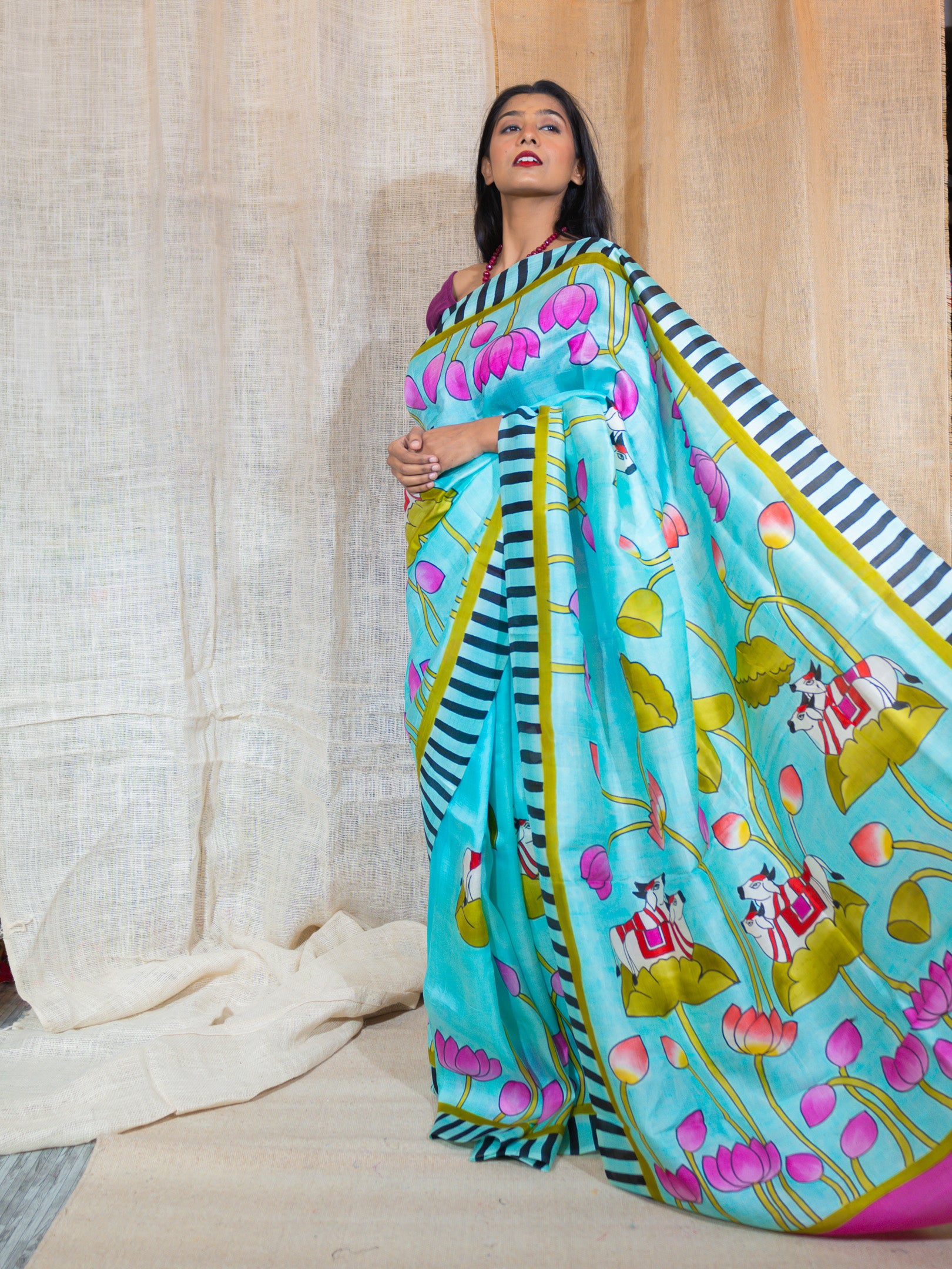 Tasar Silk Hand Painted Saree