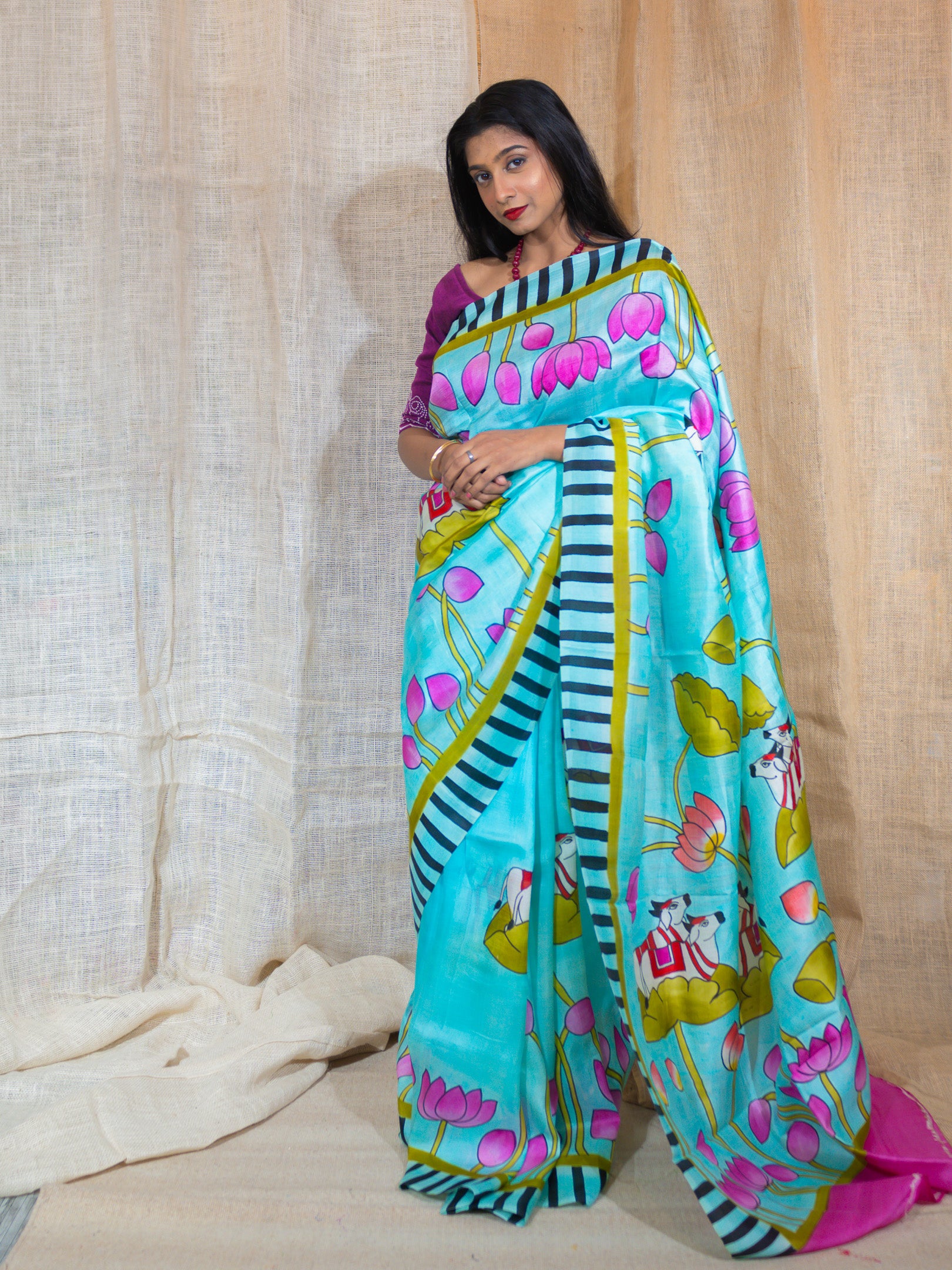 Tasar Silk Hand Painted Saree