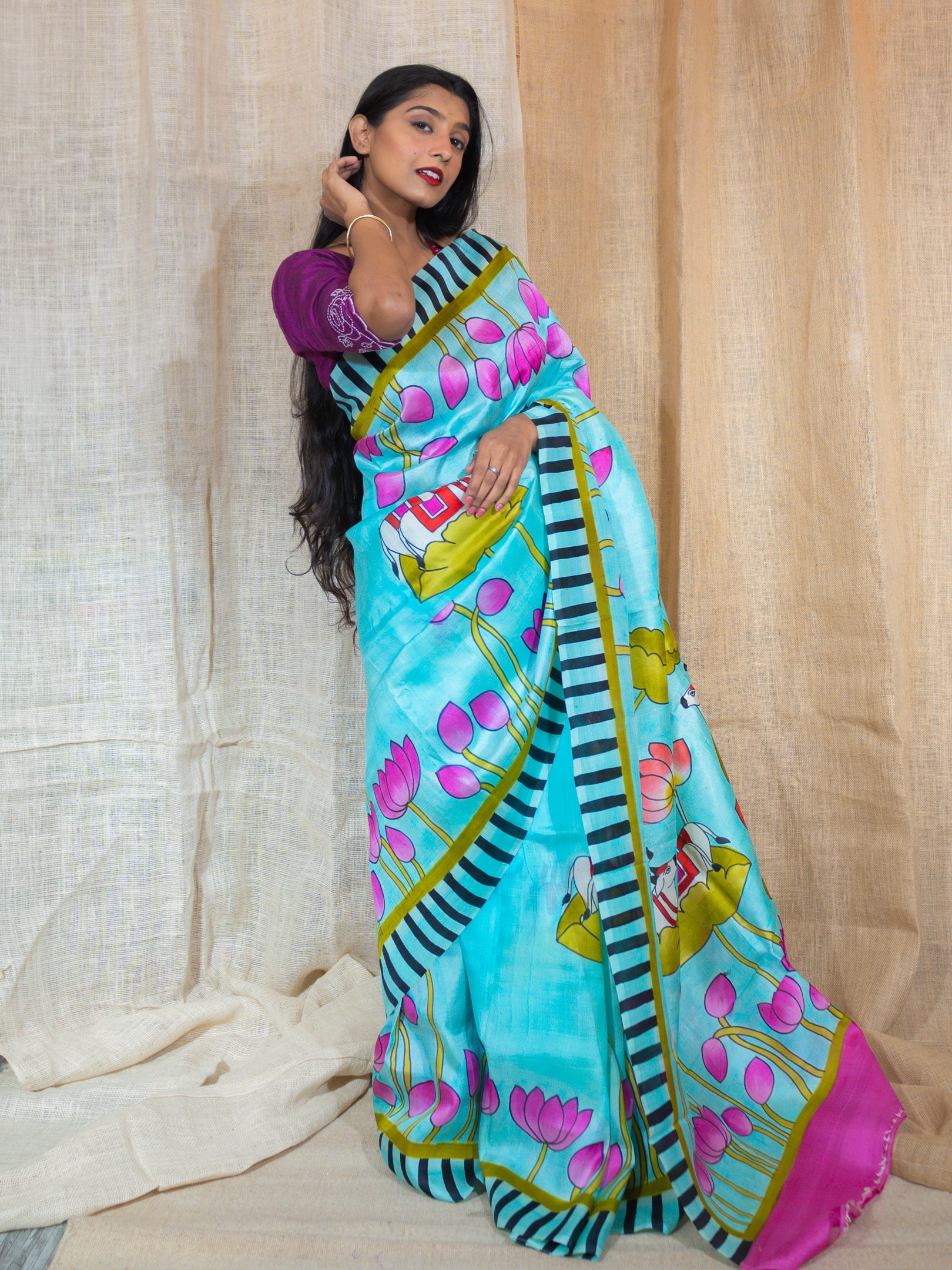 Tasar Silk Hand Painted Saree