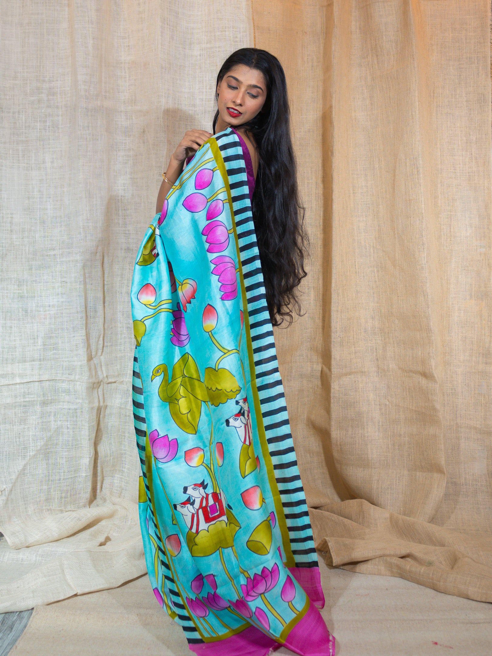 Tasar Silk Hand Painted Saree