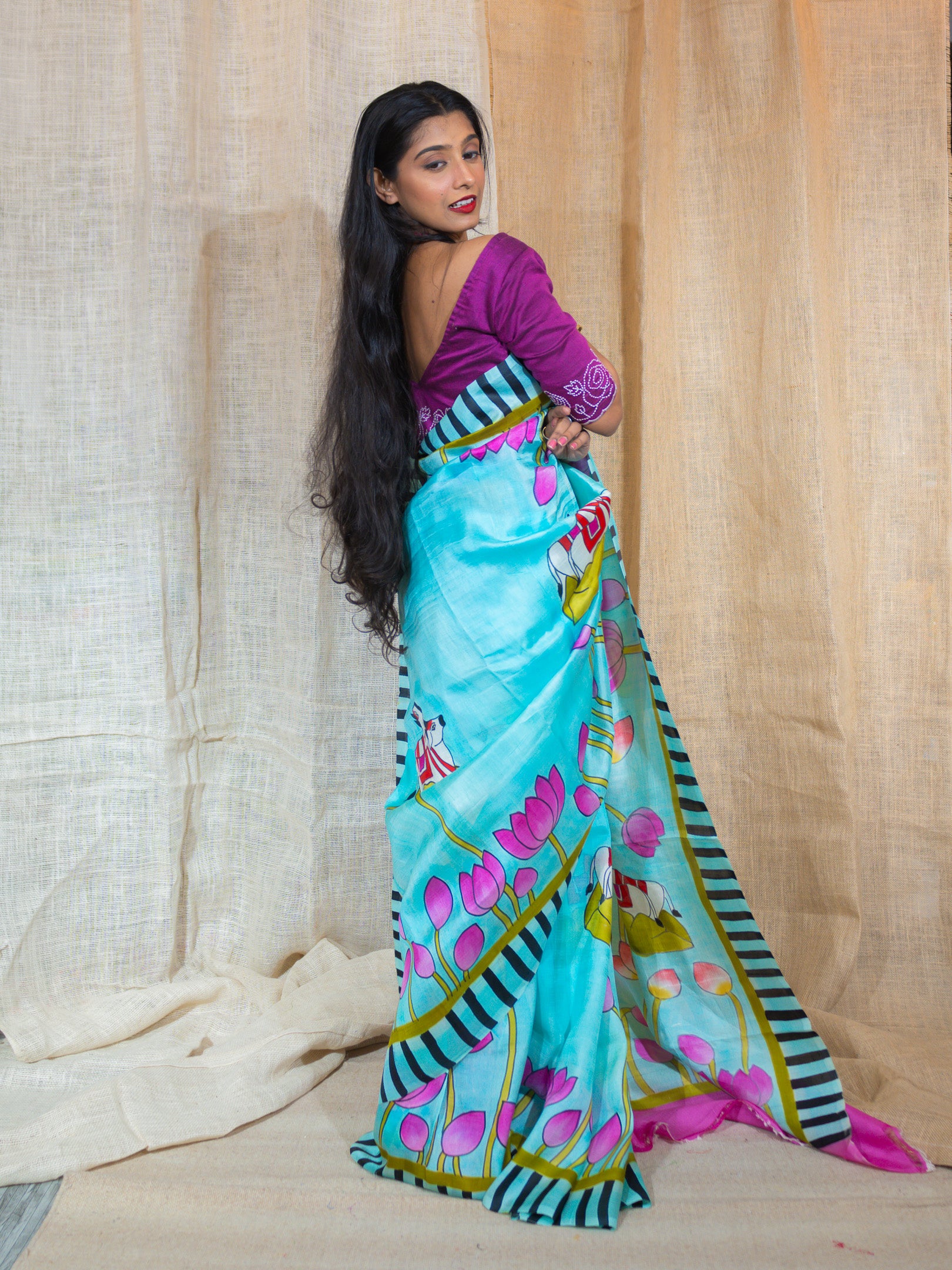 Tasar Silk Hand Painted Saree