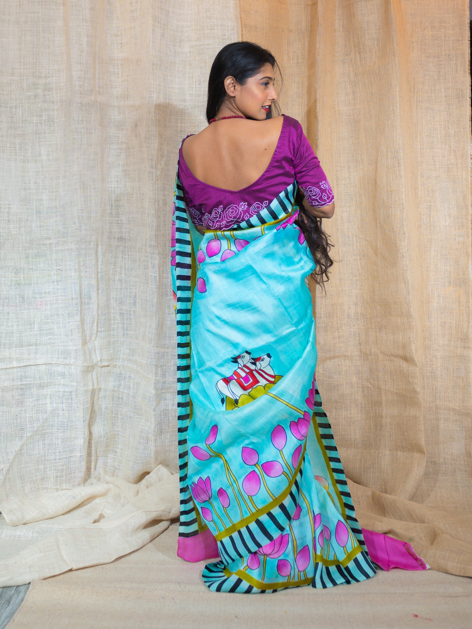 Tasar Silk Hand Painted Saree