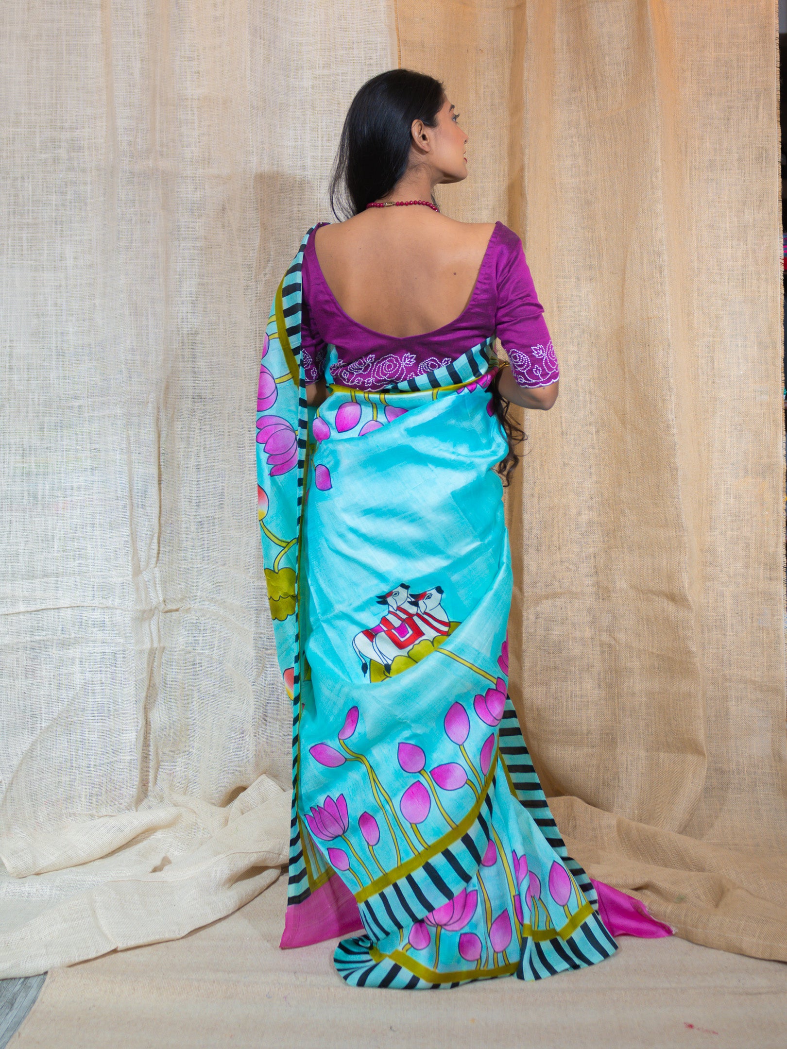 Tasar Silk Hand Painted Saree