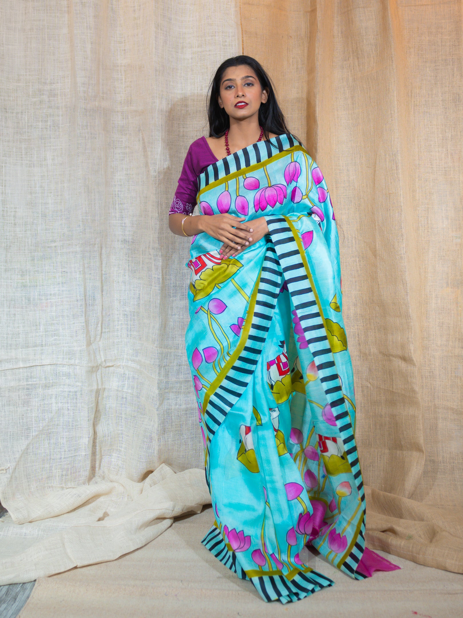 Tasar Silk Hand Painted Saree