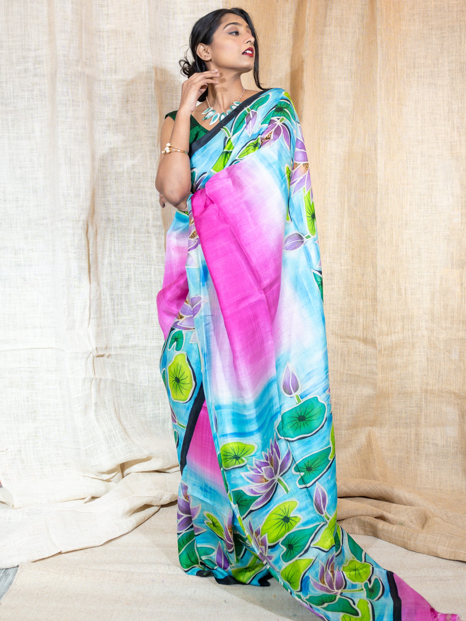 Tasar Silk Hand Painted Saree