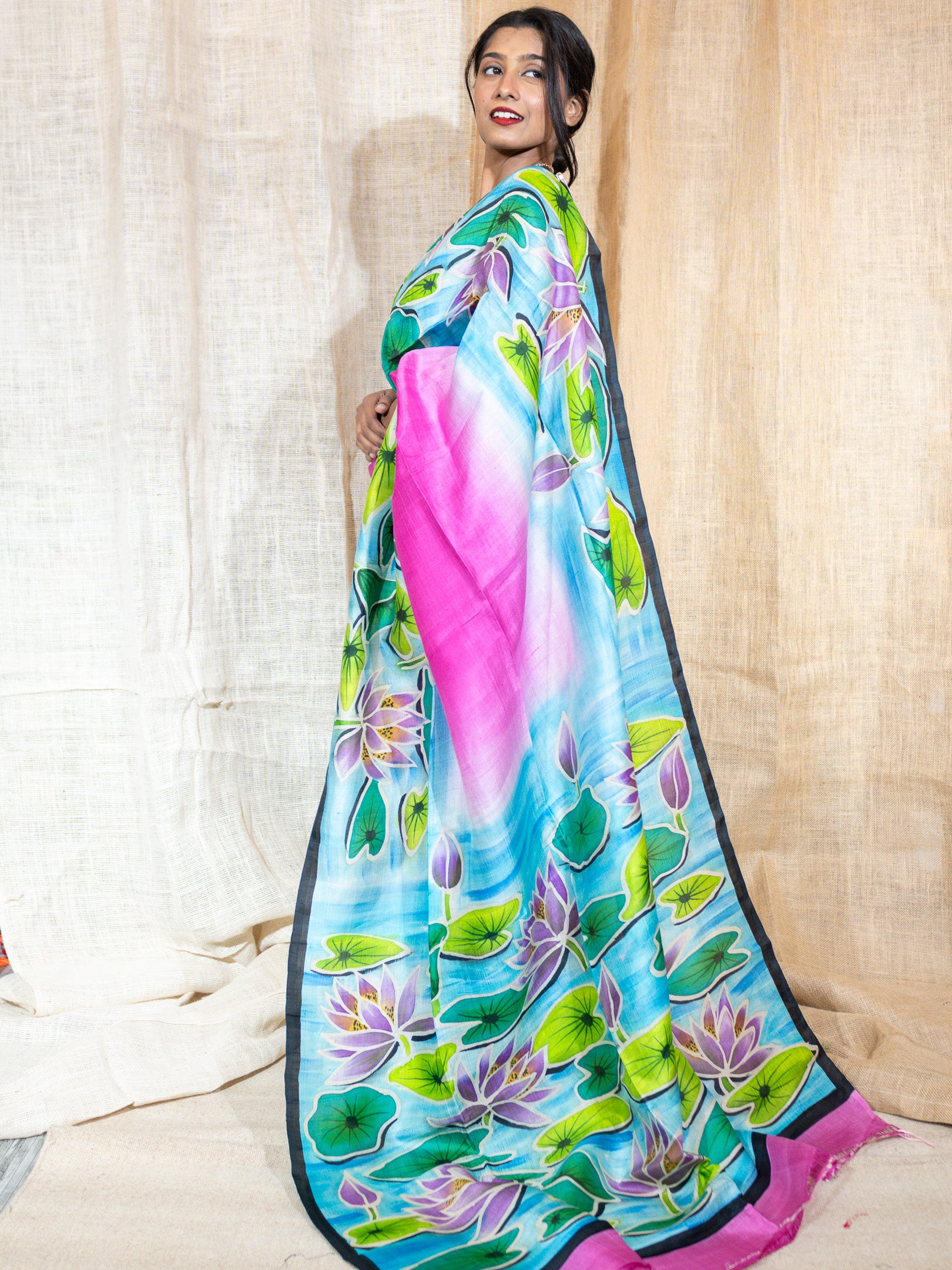 Tasar Silk Hand Painted Saree