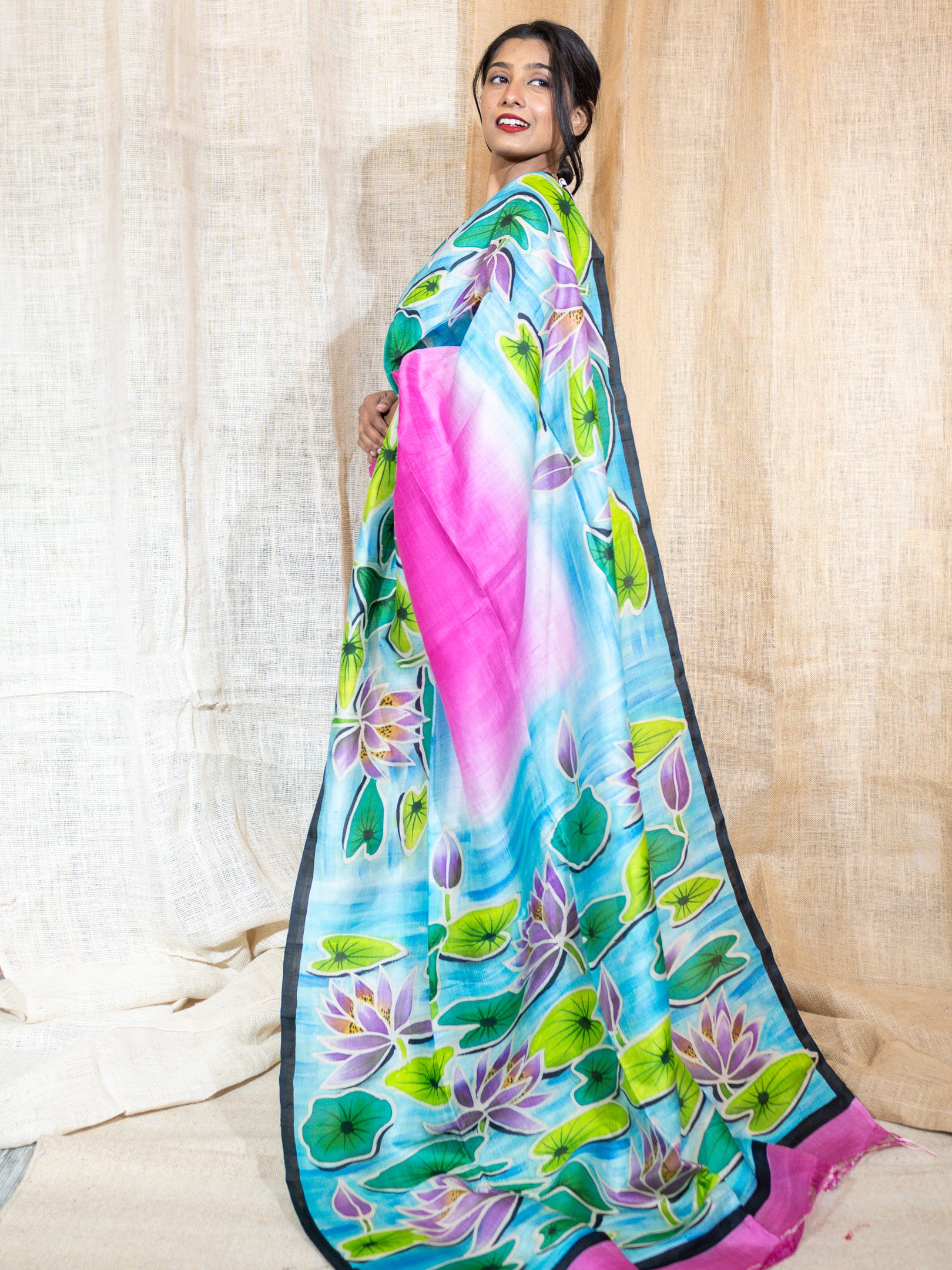 Tasar Silk Hand Painted Saree