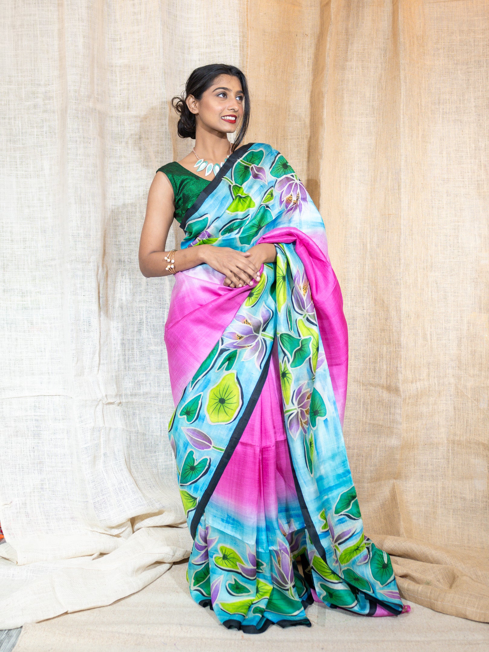 Tasar Silk Hand Painted Saree