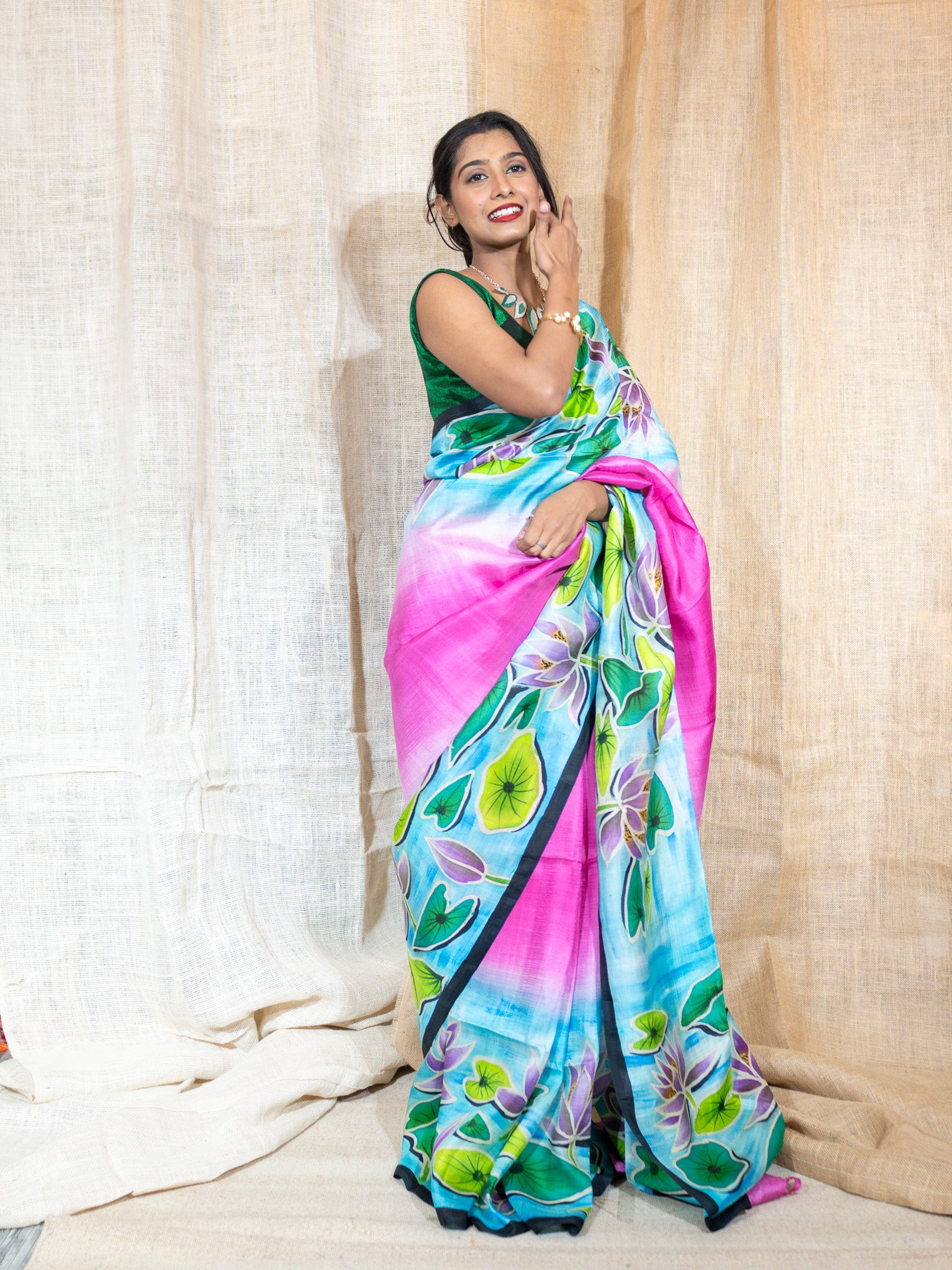 Tasar Silk Hand Painted Saree