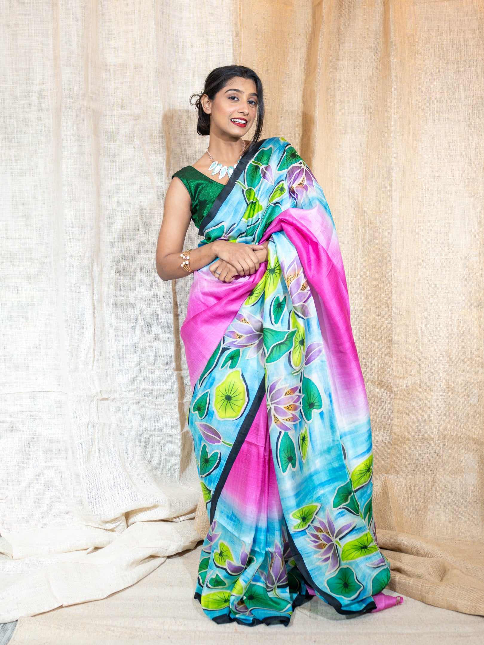 Tasar Silk Hand Painted Saree