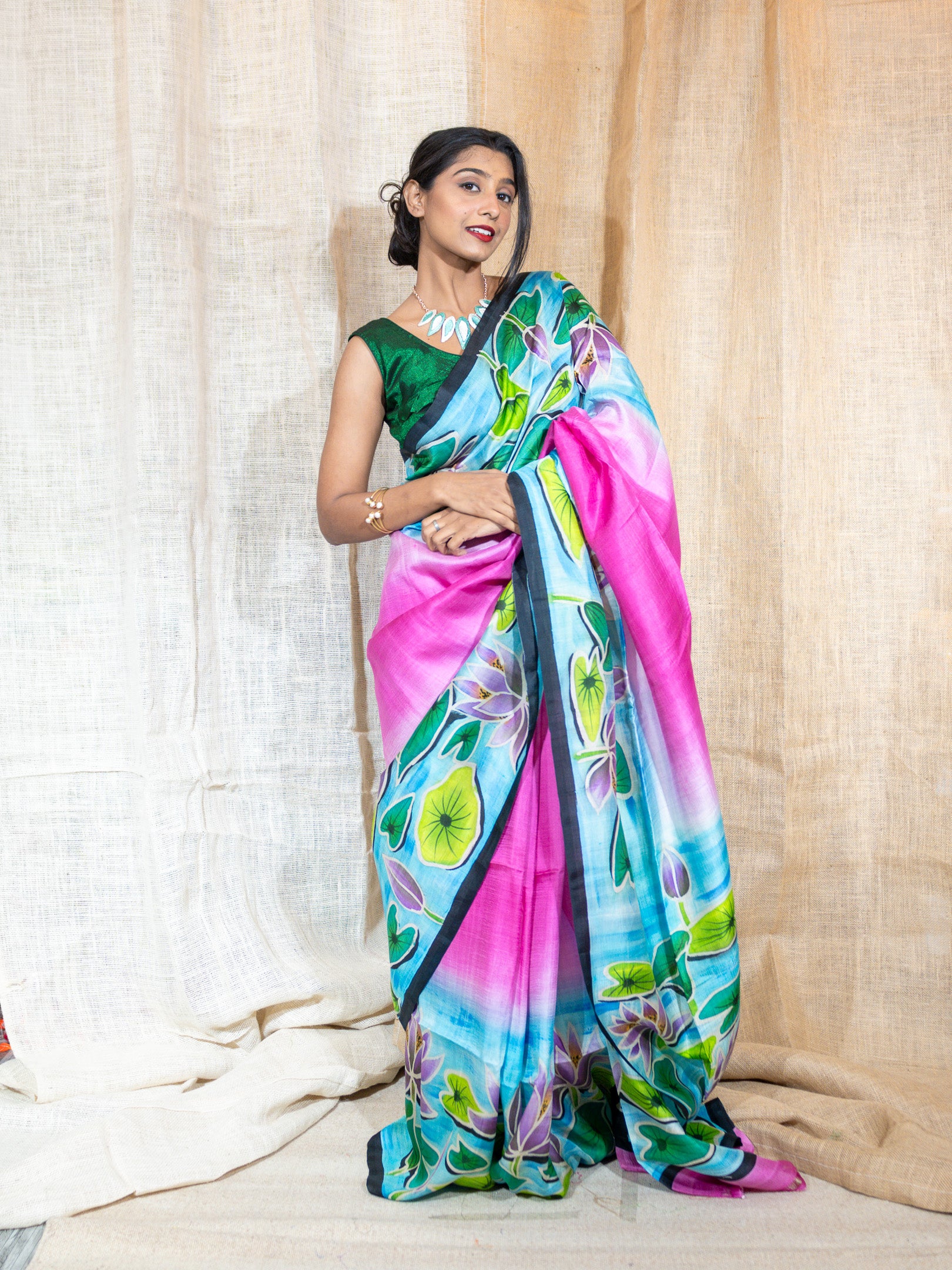 Tasar Silk Hand Painted Saree