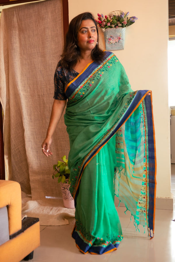 Floral Embroidered Pure Cotton Saree