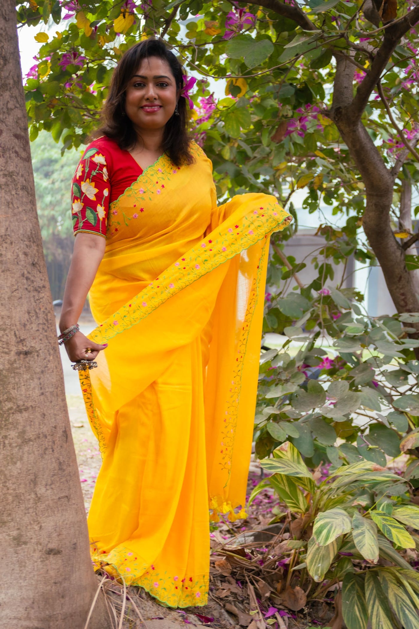 Woven Design Embroidered Saree