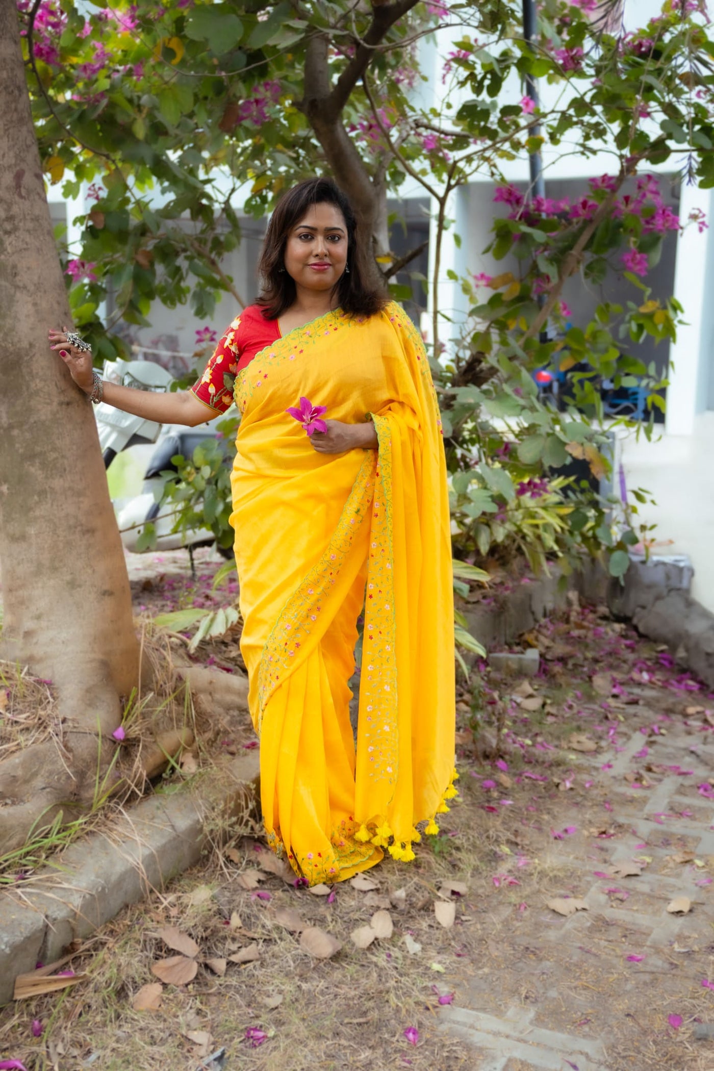 Woven Design Embroidered Saree