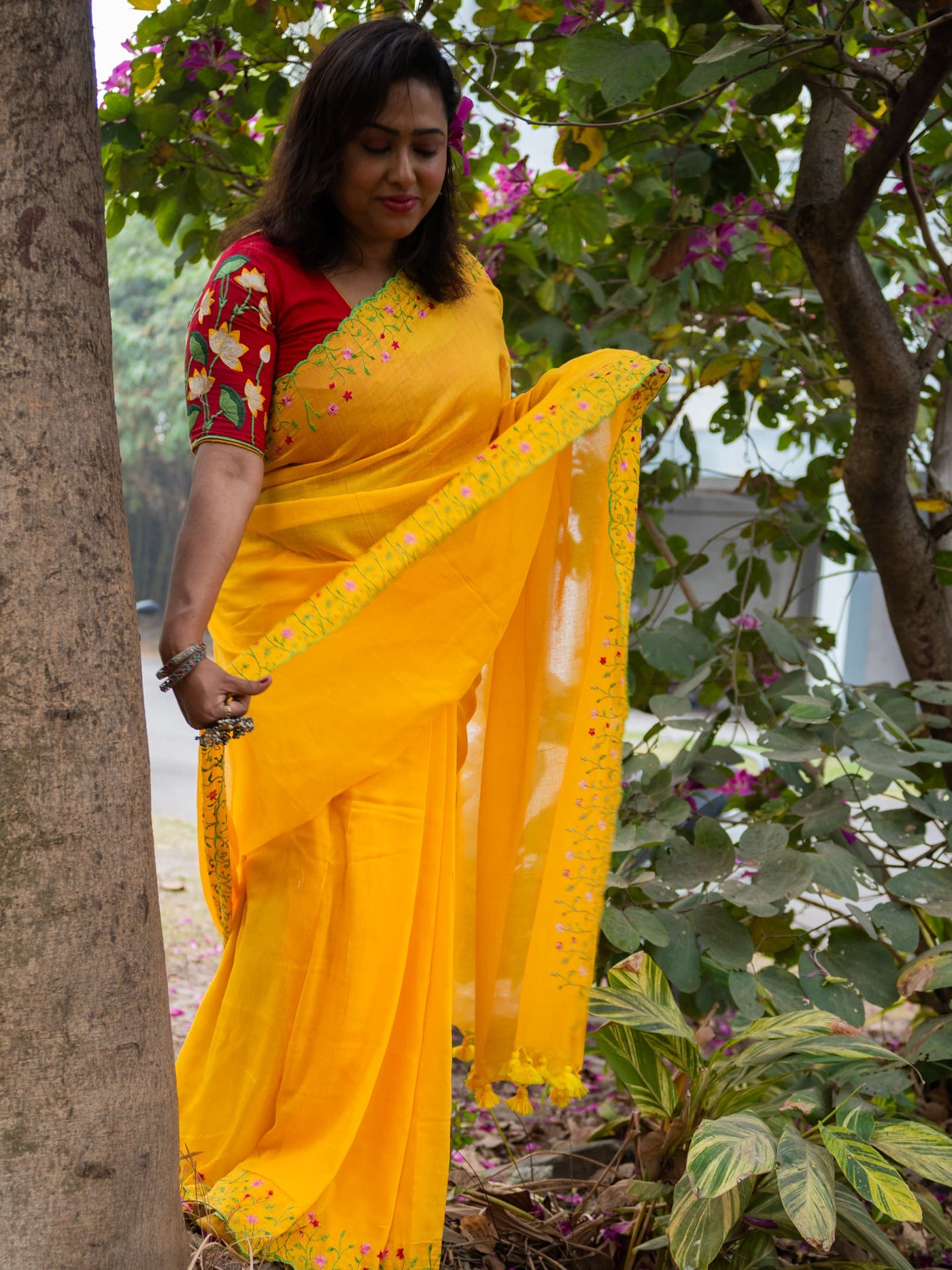Woven Design Embroidered Saree