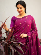 Wine Marron Flower Embroidered Cotton Saree