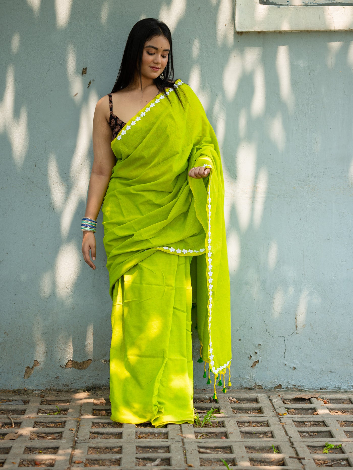 Solid Embroidered Patchwork Pure Cotton Khadi Saree