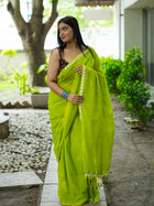 Solid Embroidered Patchwork Pure Cotton Khadi Saree