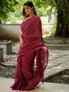 Tawny Luxe Maroon Pure Cotton Saree - Uttariya