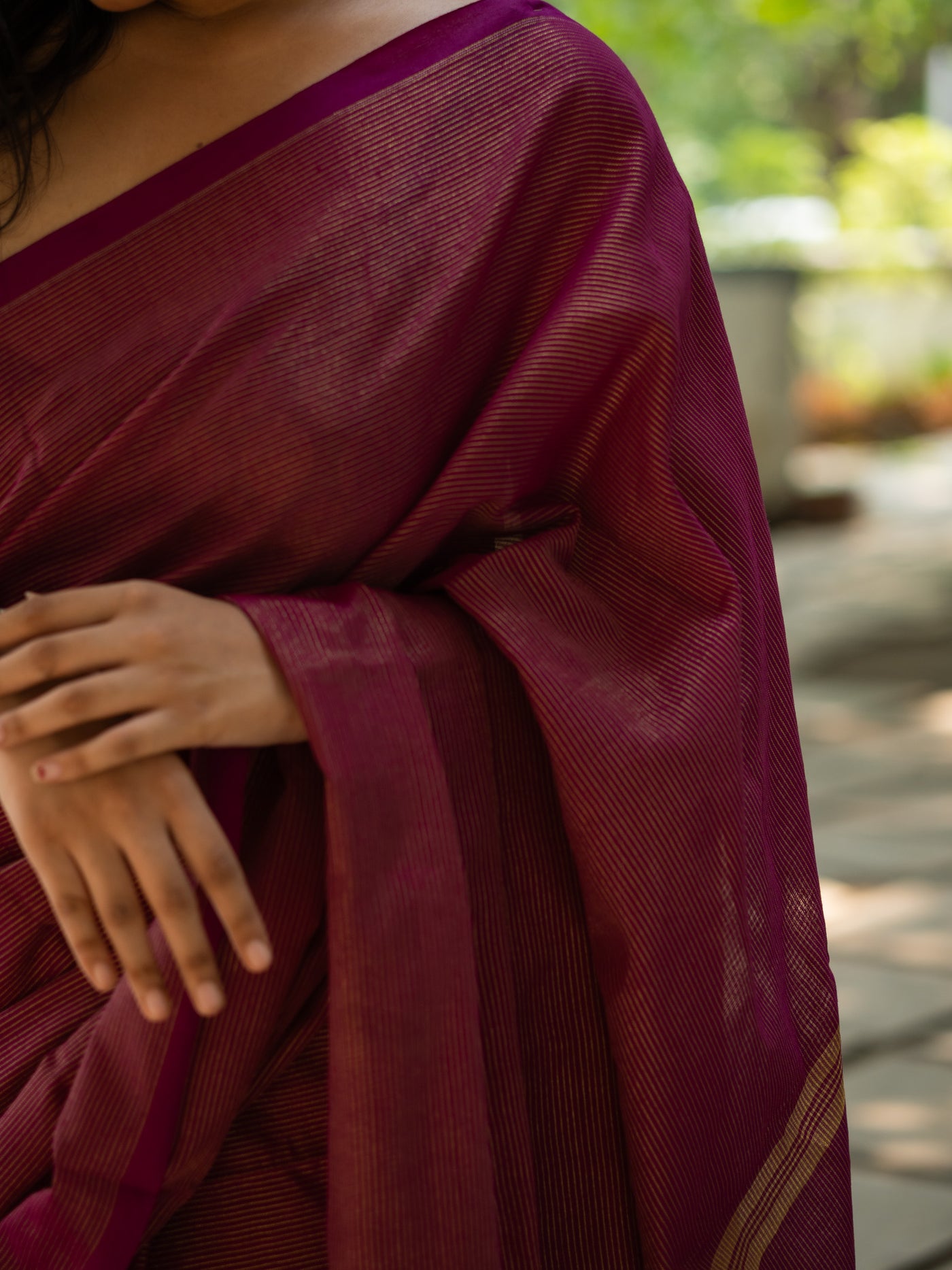Tawny Luxe Maroon Pure Cotton Saree - Uttariya
