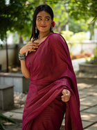 Tawny Luxe Maroon Pure Cotton Saree - Uttariya