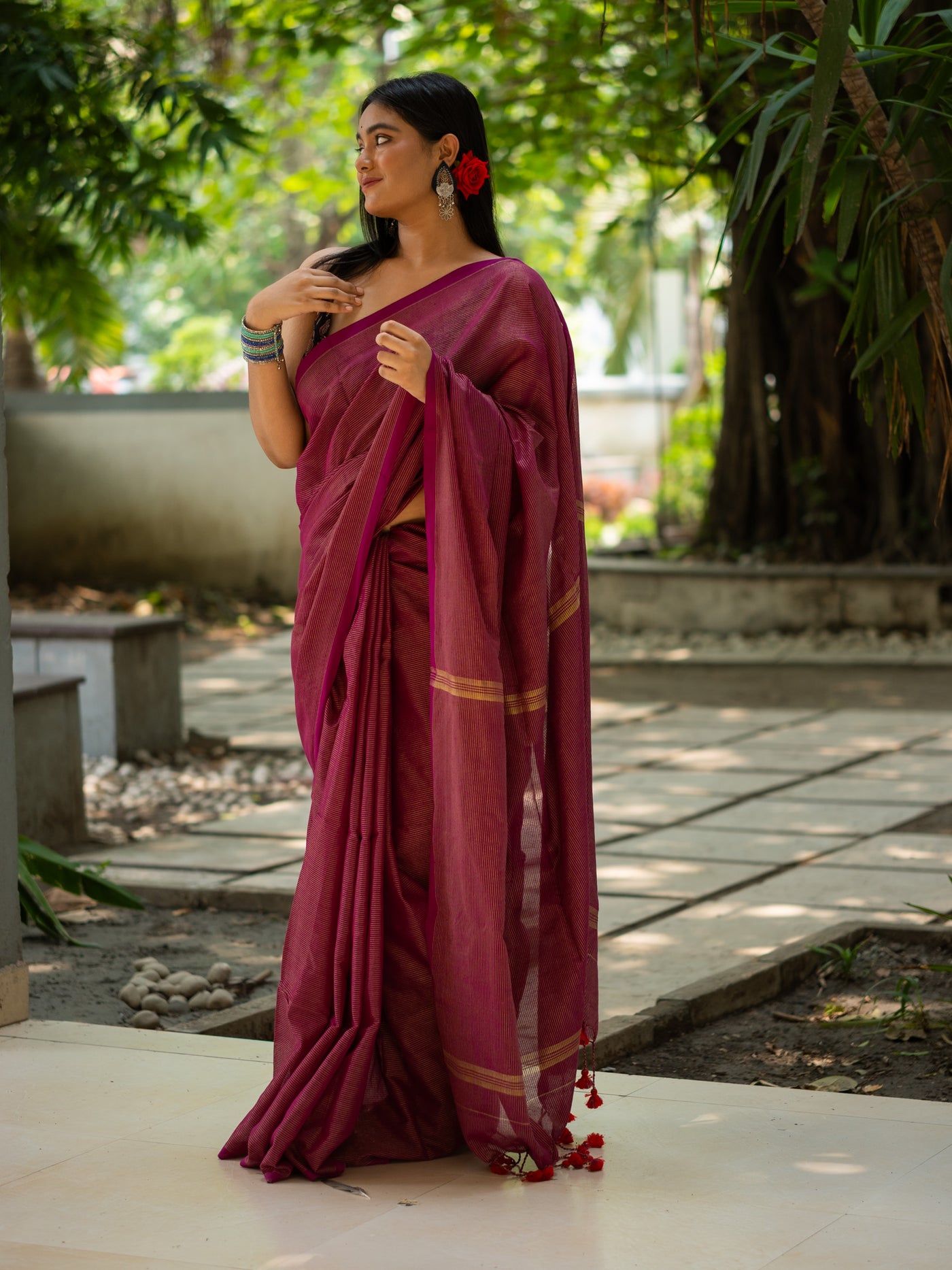 Tawny Luxe Maroon Pure Cotton Saree - Uttariya