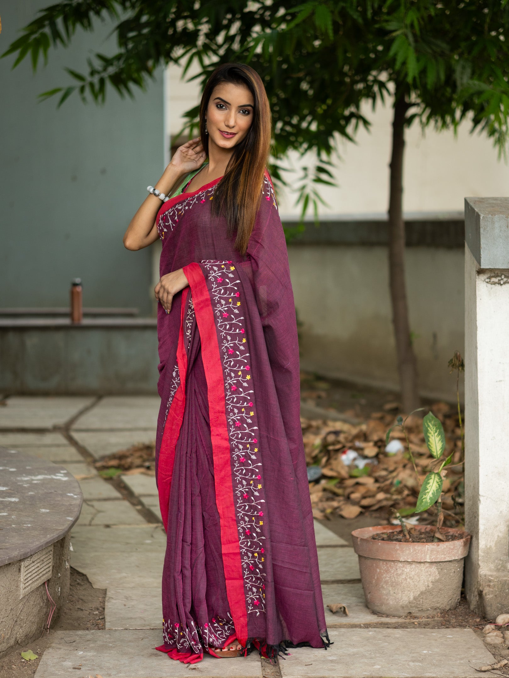 Embroidered Pure Cotton Saree