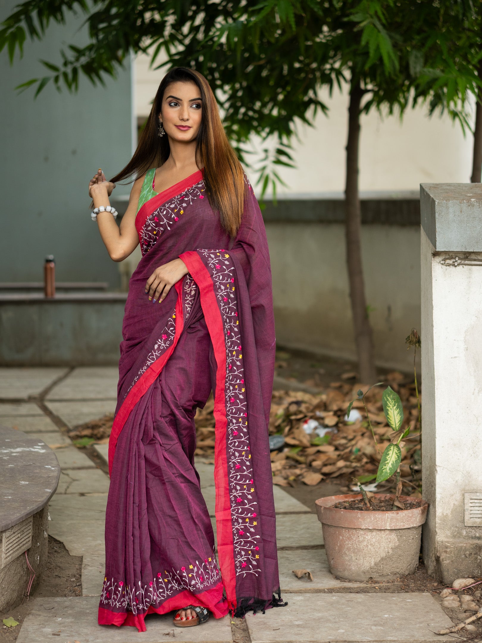 Embroidered Pure Cotton Saree