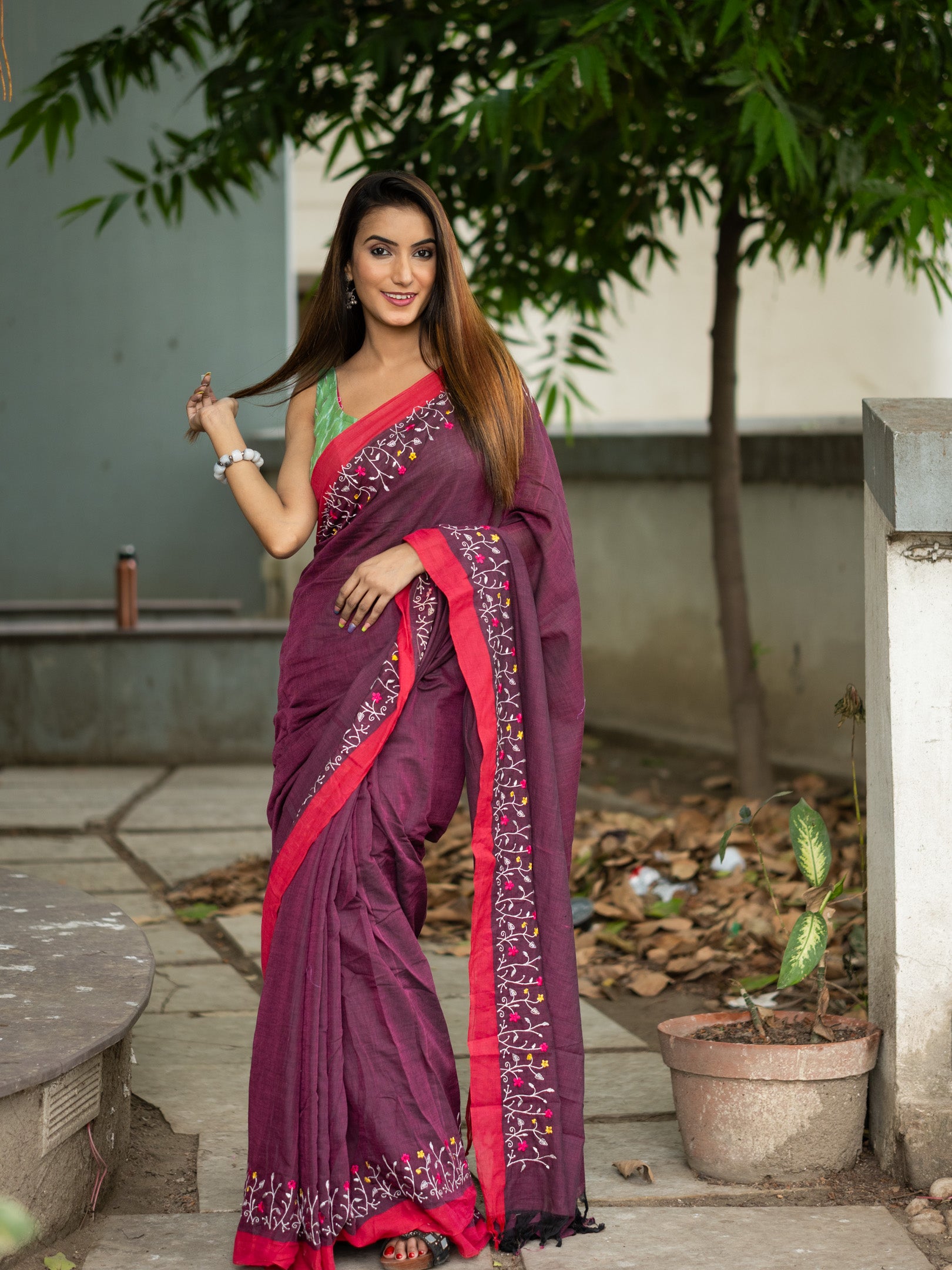 Embroidered Pure Cotton Saree