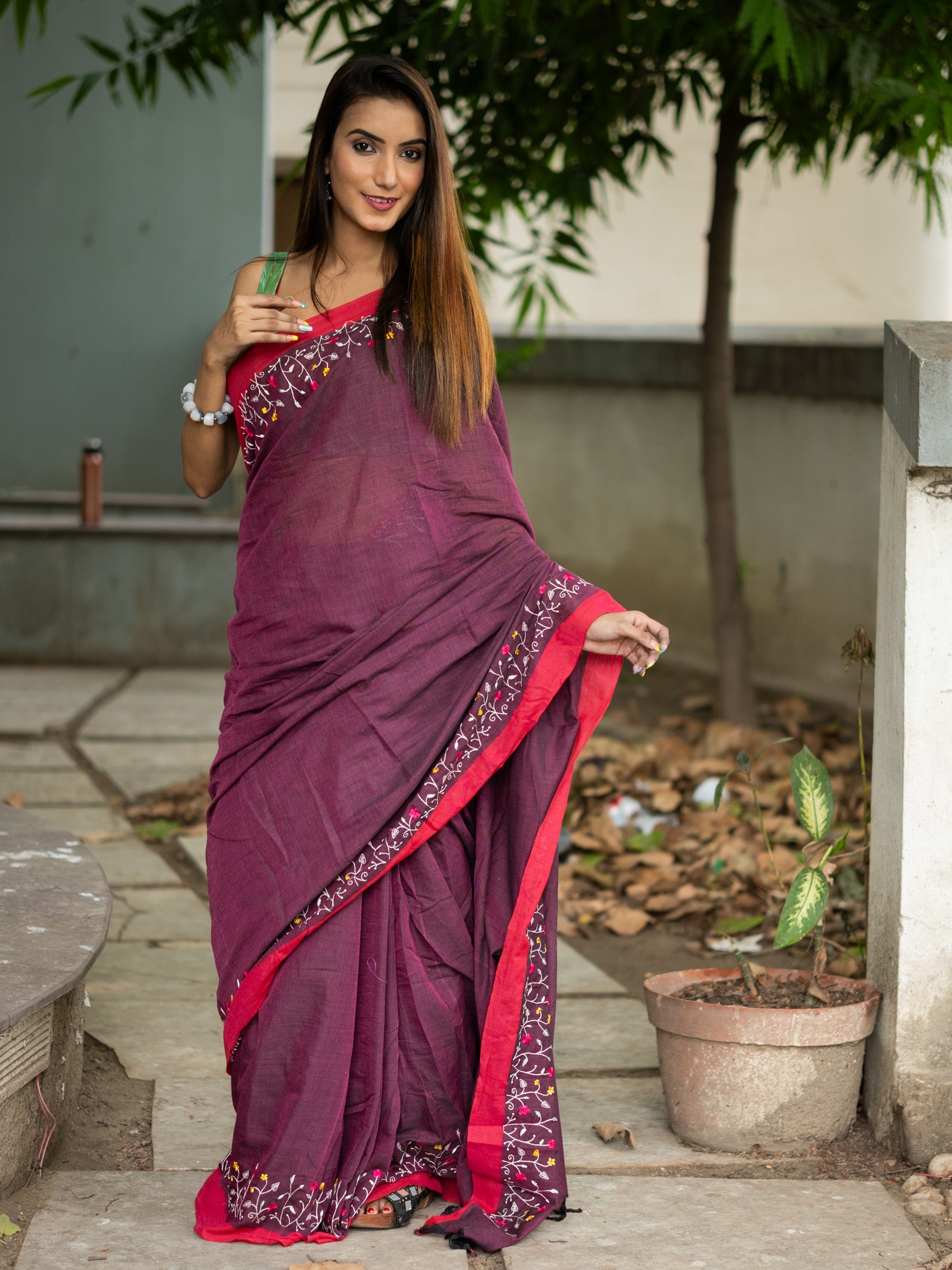 Embroidered Pure Cotton Saree