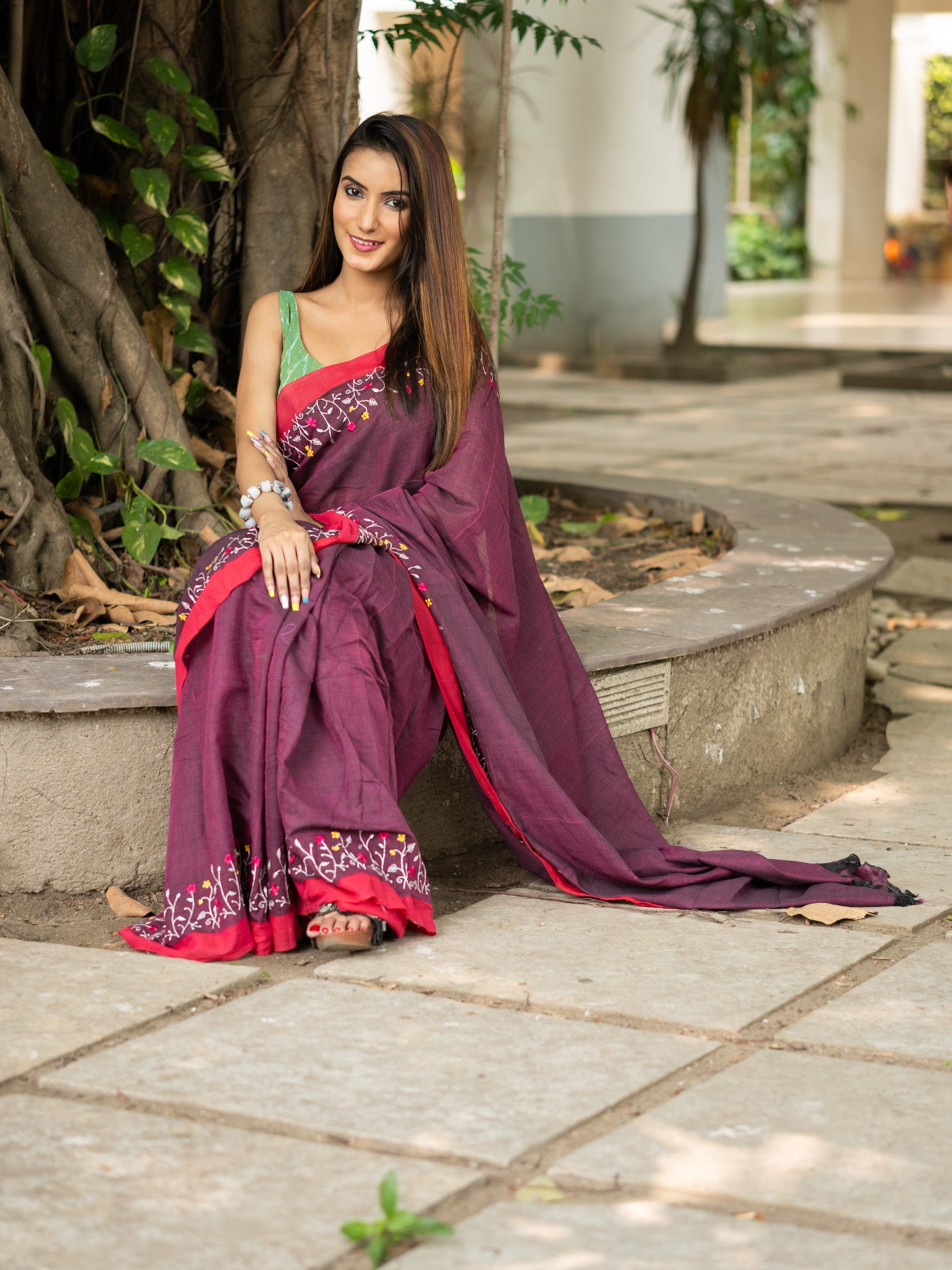 Embroidered Pure Cotton Saree