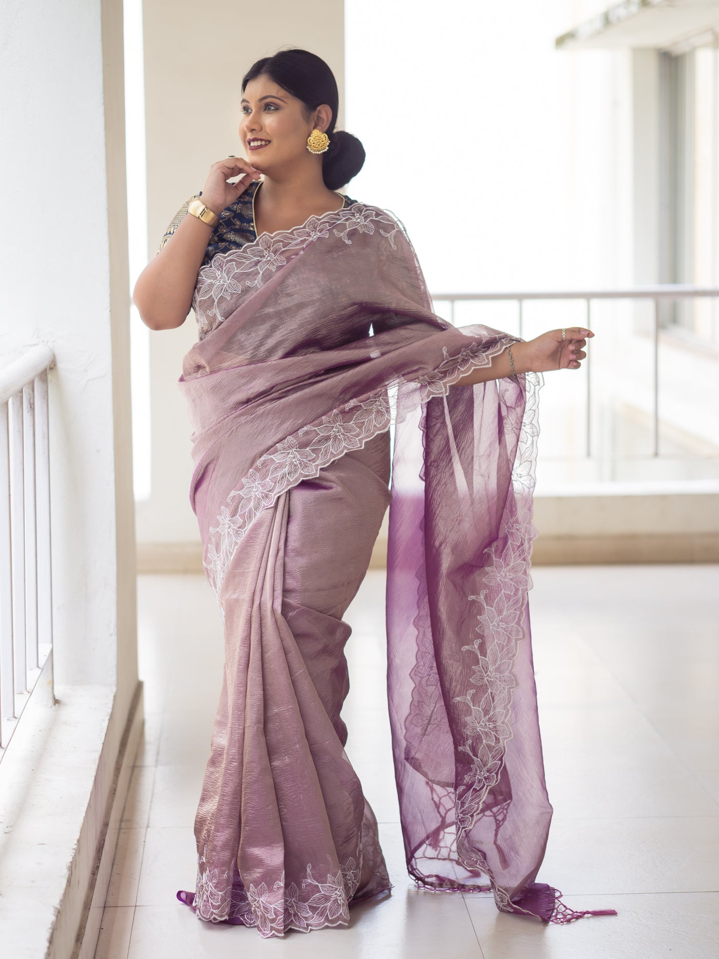 Purple Tissue Saree - Uttariya