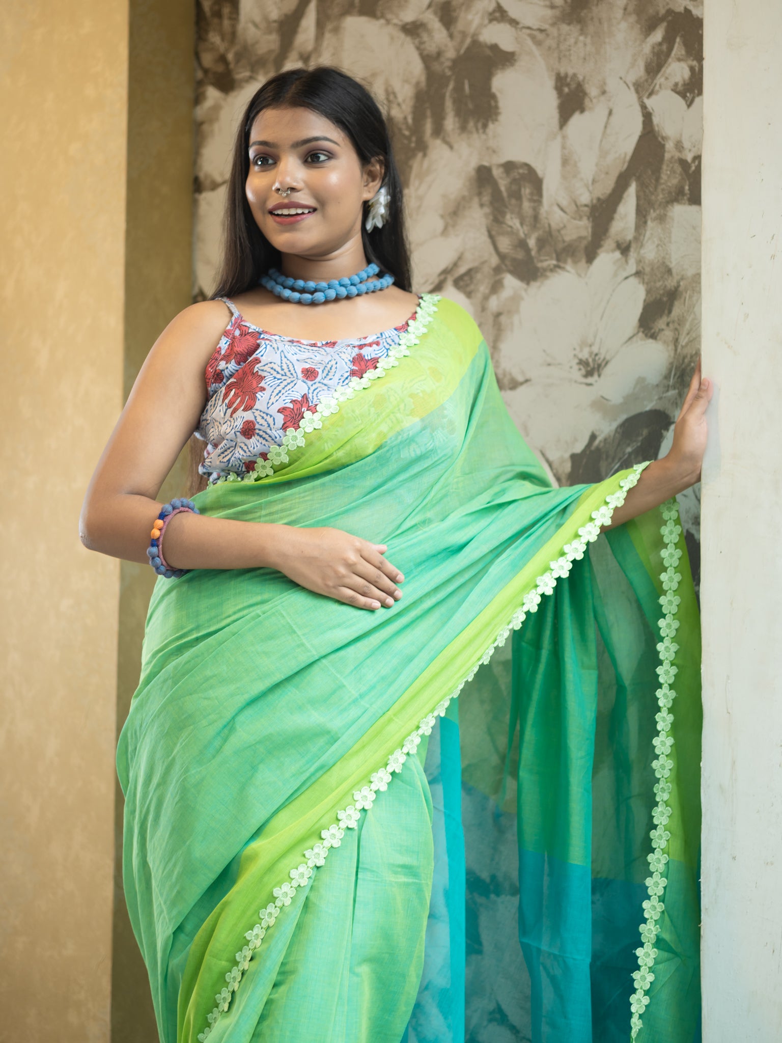 Pure Cotton Green Saree