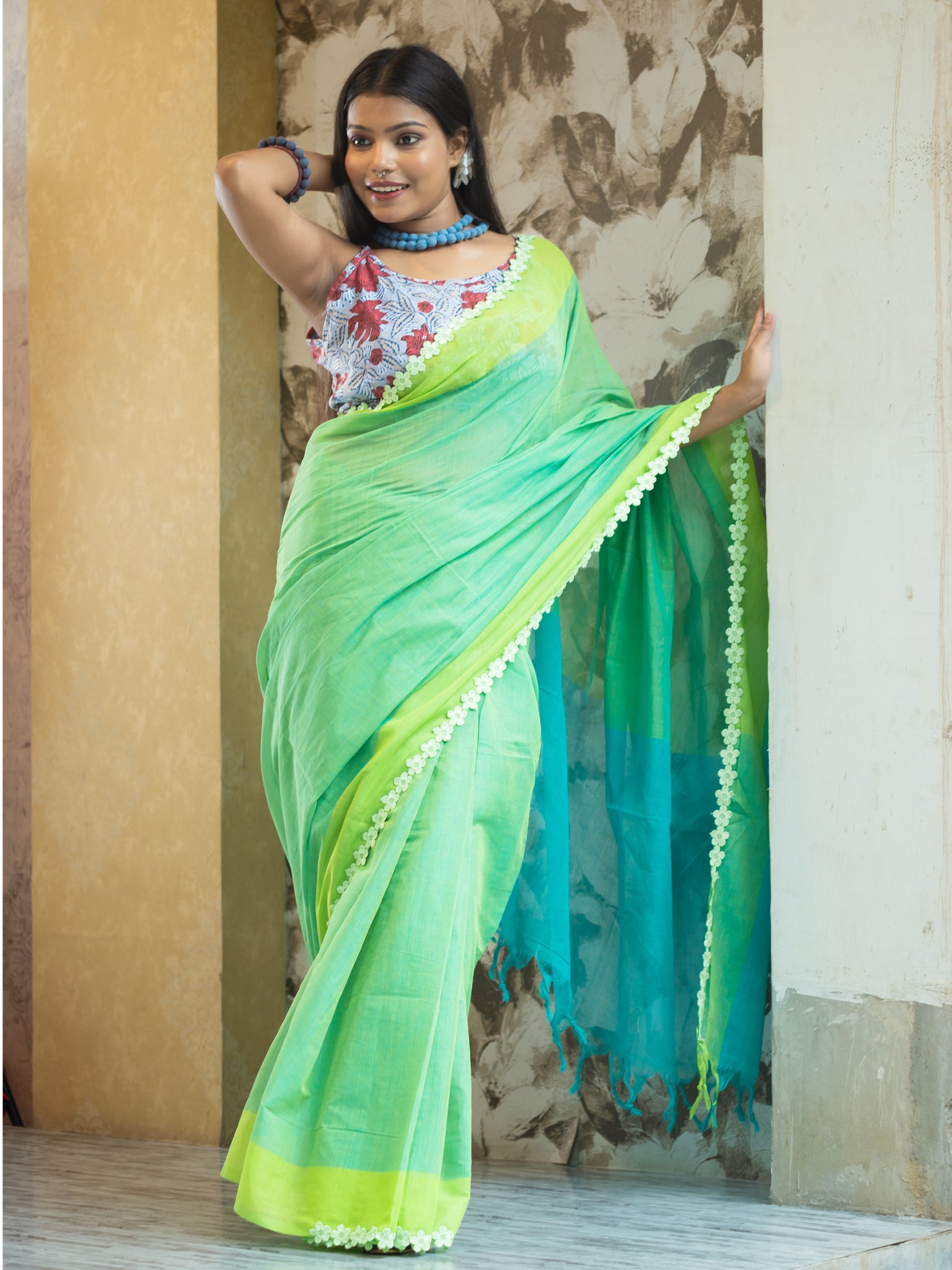 Pure Cotton Green Saree