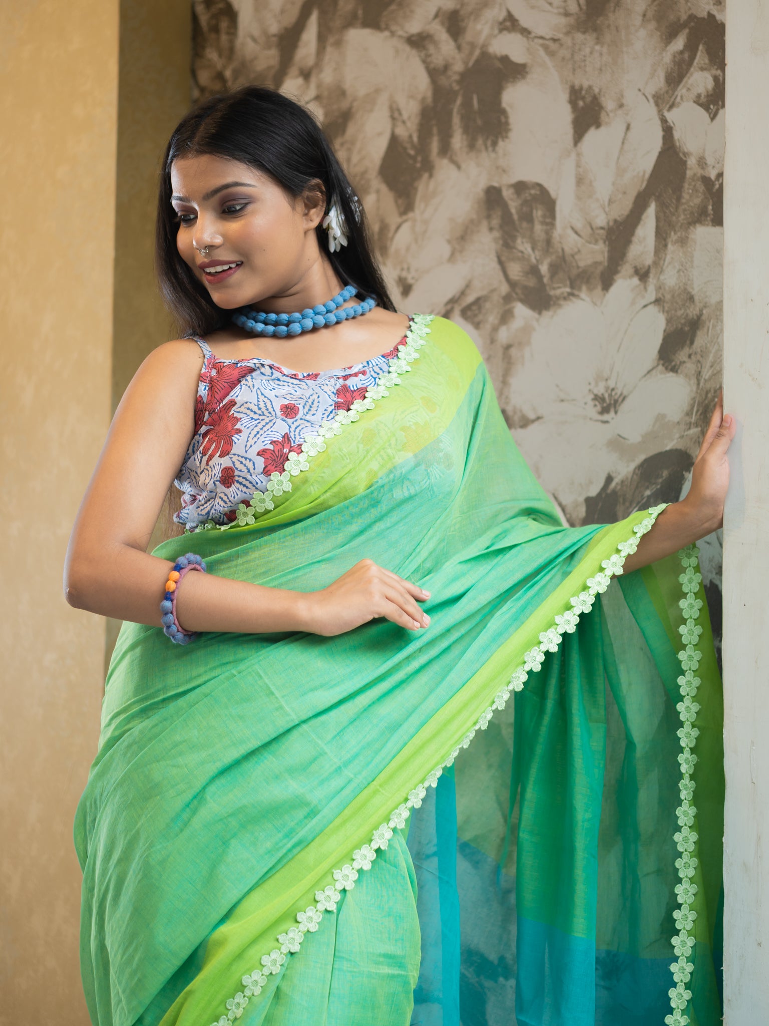 Pure Cotton Green Saree
