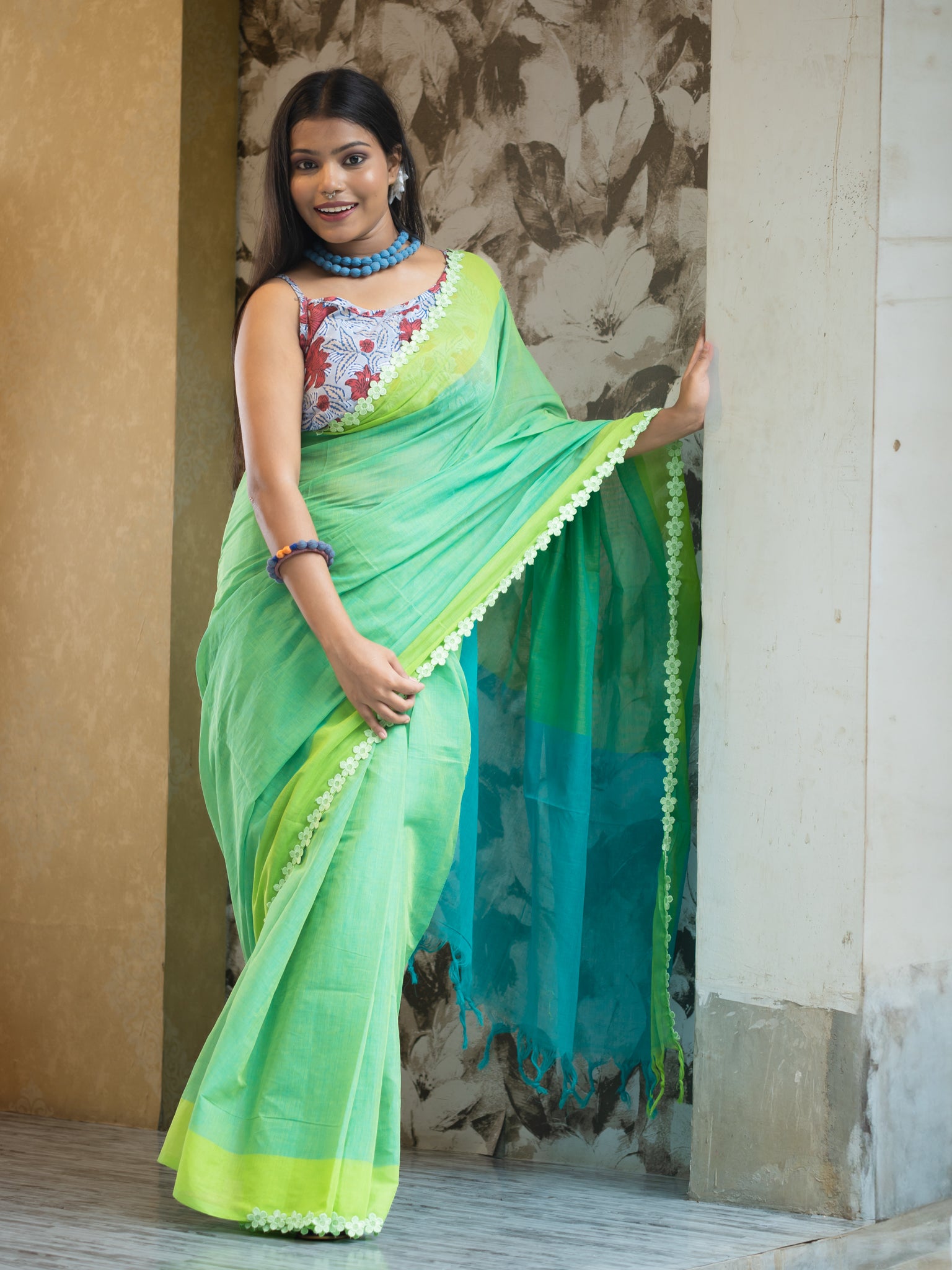 Pure Cotton Green Saree