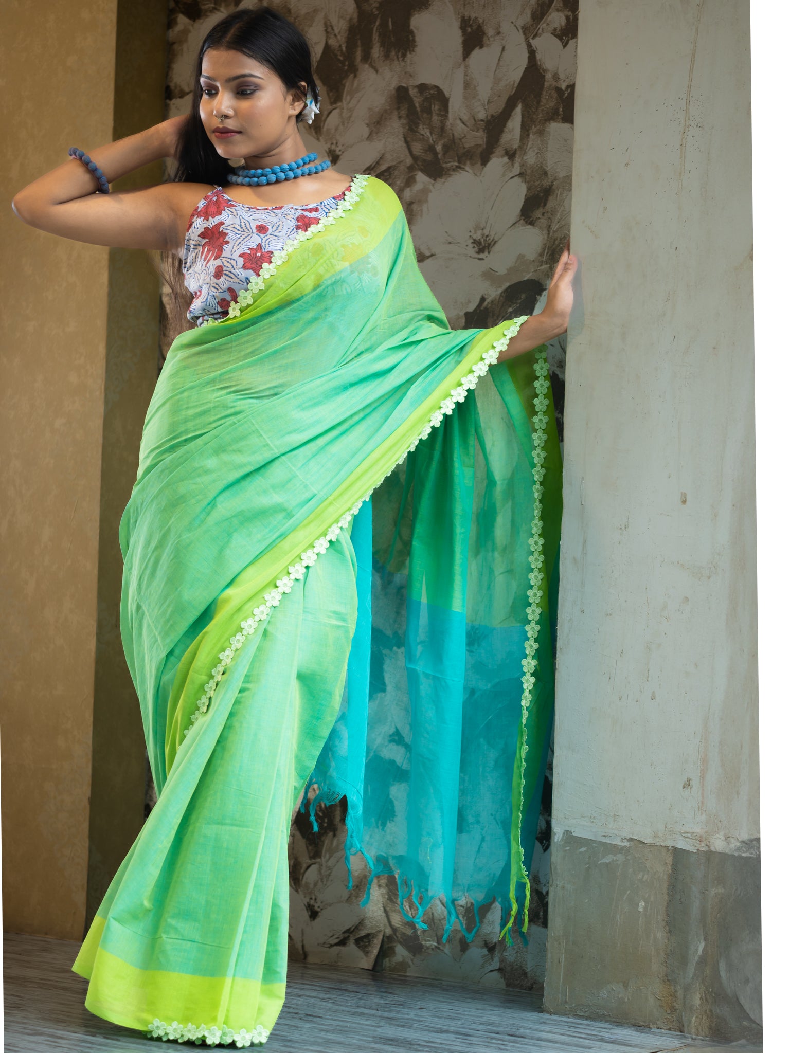 Pure Cotton Green Saree