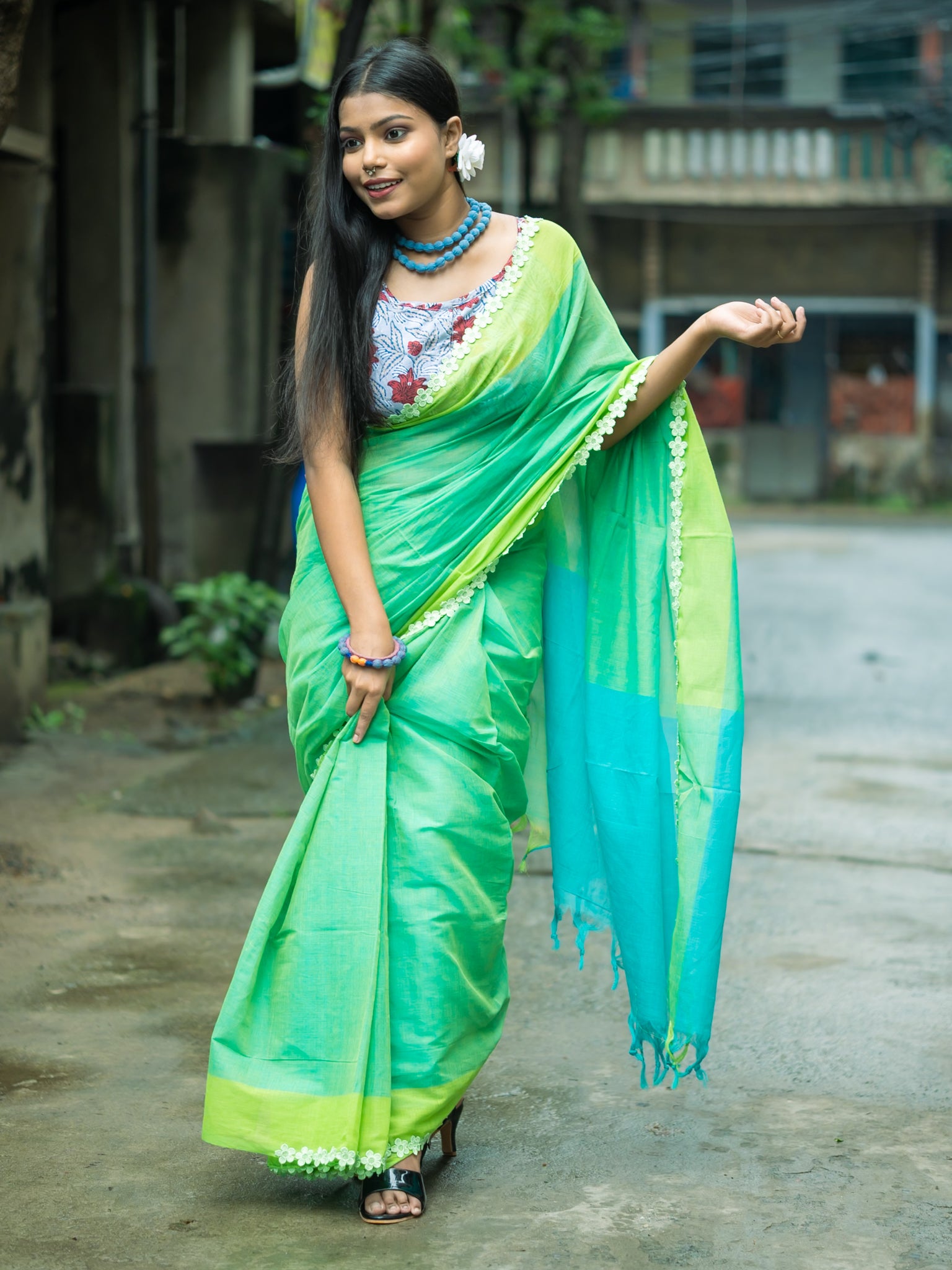 Pure Cotton Green Saree