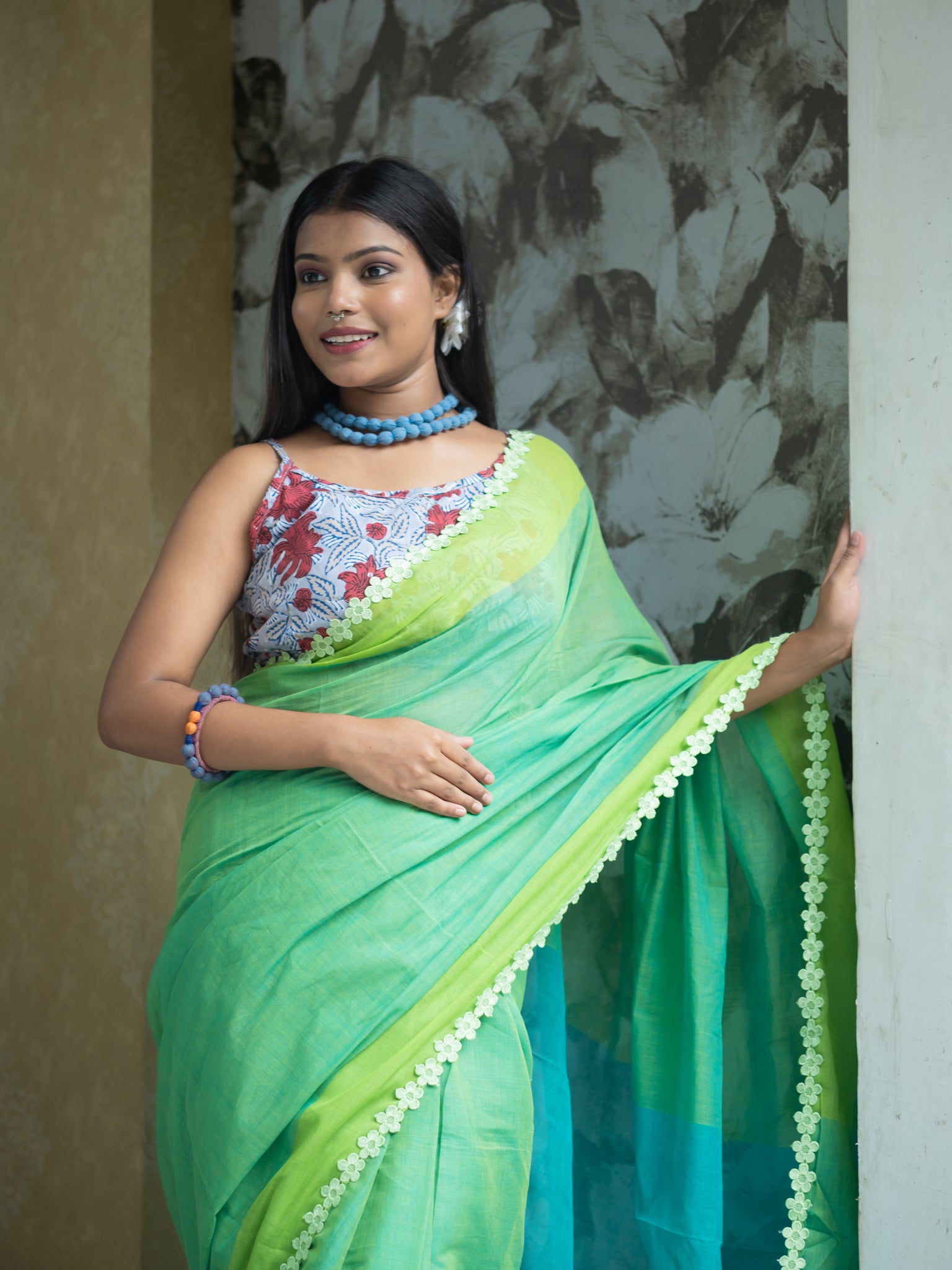 Pure Cotton Green Saree