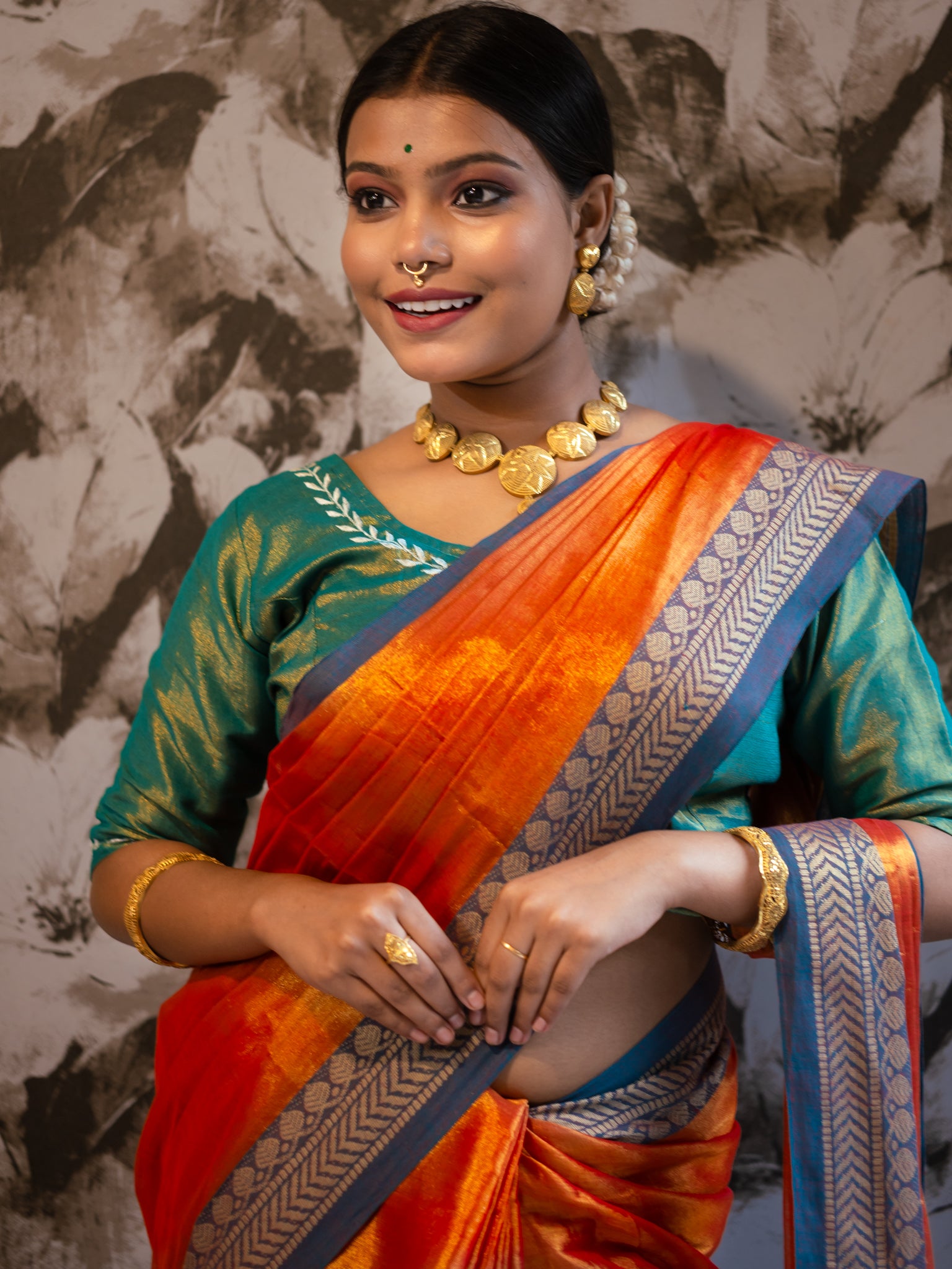 Rich Orange Tissue Saree